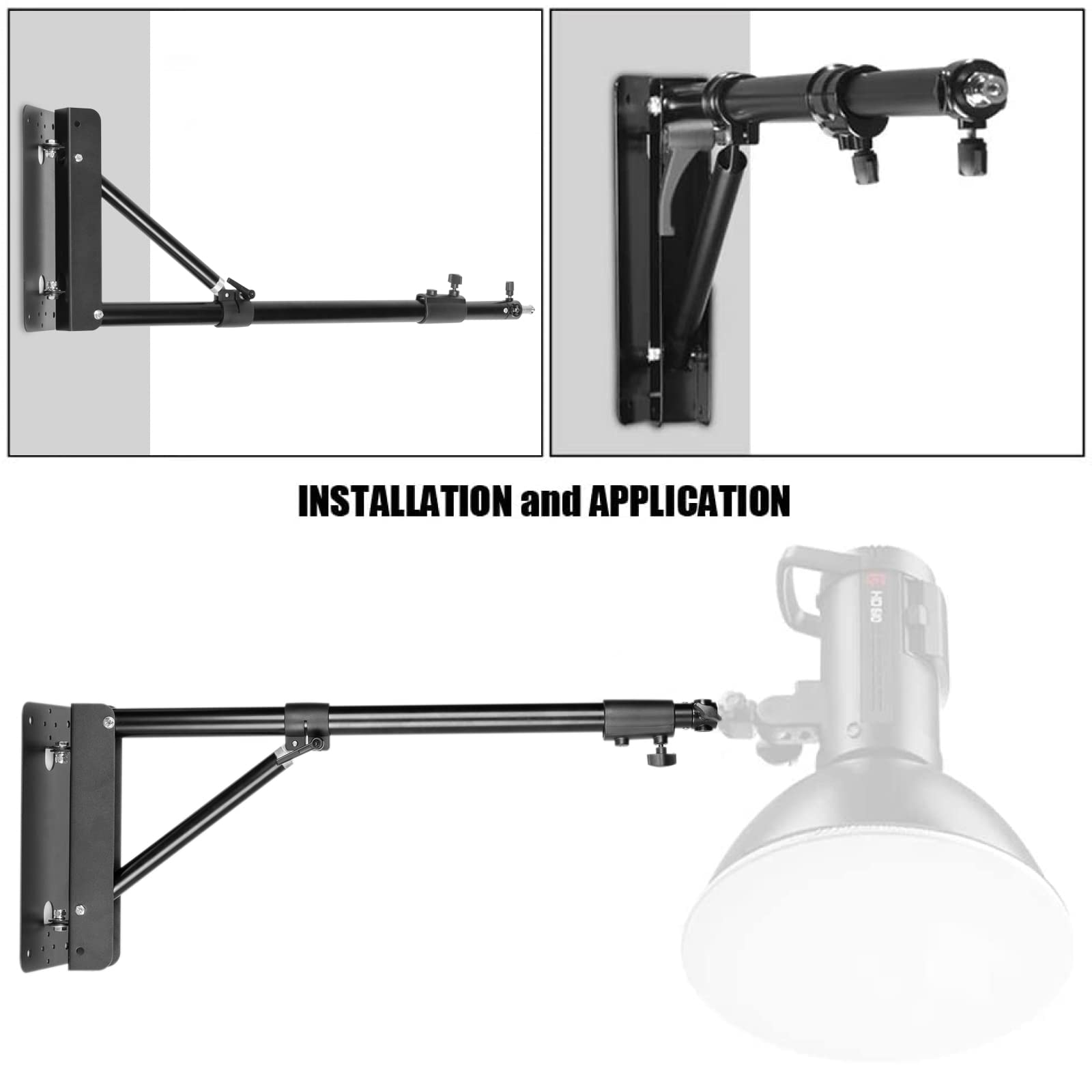 Fotoconic Wall Mount Triangle Boom Arm Light Stand 43.3Inch/110Cm, Ring Light Support 180 Flexible Rotation For Studio Video Lig