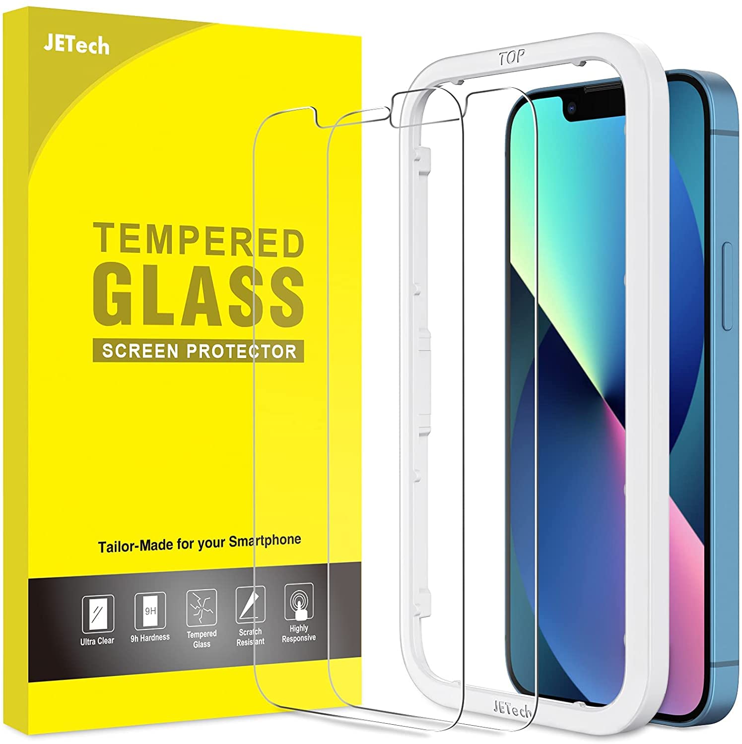 Jetech Screen Protector For Iphone 13/13 Pro 6.1 Inch, Tempered Glass Film With Easy Installation Tool, Case Friendly, Hd Clear,