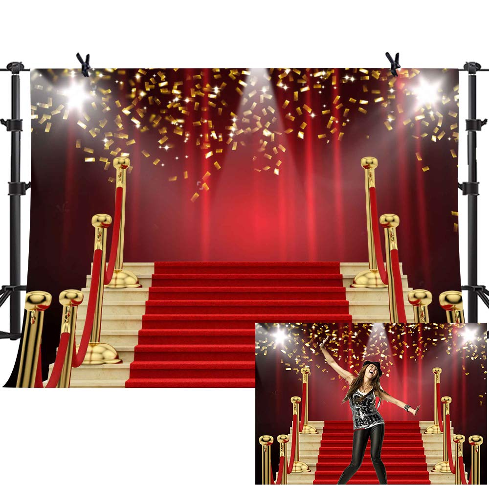 Mtmety 10X7Ft Red Curtain Background Red Carpet Stairs Props Vinyl Photography Video Backdrop Nanme999
