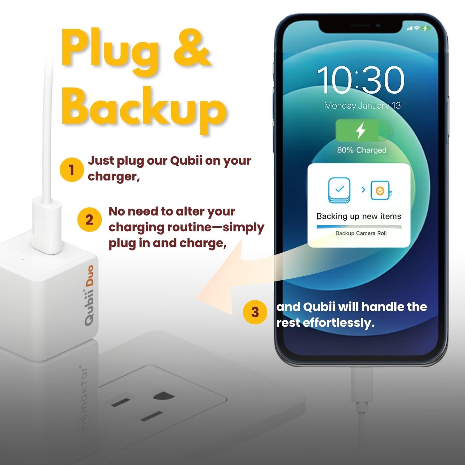 Maktar Mfi-Certified Qubii Duo Usb-C Auto Photo Storage & Iphone Backup Ends Icloud Fees. Free App Apple Android One Button Rest