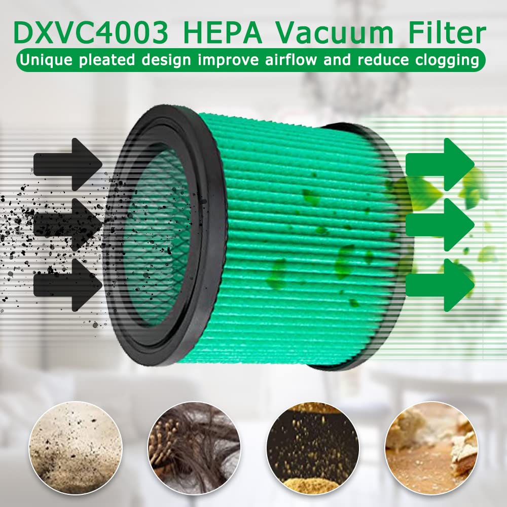 2 Pack Dxvc4003 Replacement Filters For Dewalt 4 Gallon Dxv04T, Dxv05P, Dxv05S, Dxv08S, Dxv06G Wet/Dry Vac Cleaners, Washable &