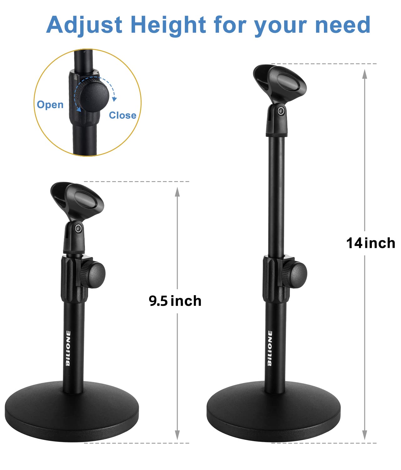Bilione Multifunctional Desktop Microphone Stand, Adjustable Mic Stand Desk With Pop Filter, Shock Mount, Microphone Clip, 5/8 T