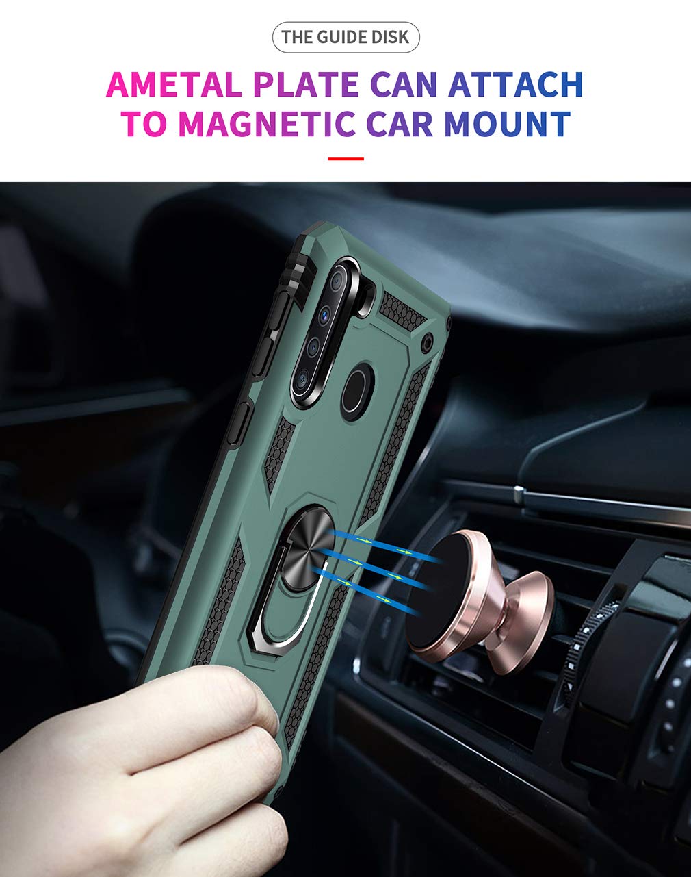 Yzok For Galaxy A21 Case, Samsung A21 Case, With Hd Screen Protector,[Military Grade] Ring Car Mount Kickstand Hybrid Hard Pc So