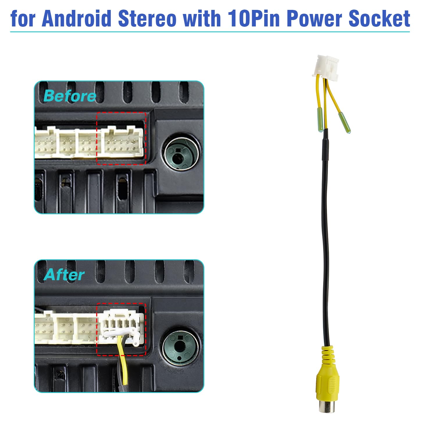 Jayubien 10Pin Rca Wiring Harness Connector For Android Car Stereo Radio Backup Camera Rca Video Input Adapter Replacement Rever