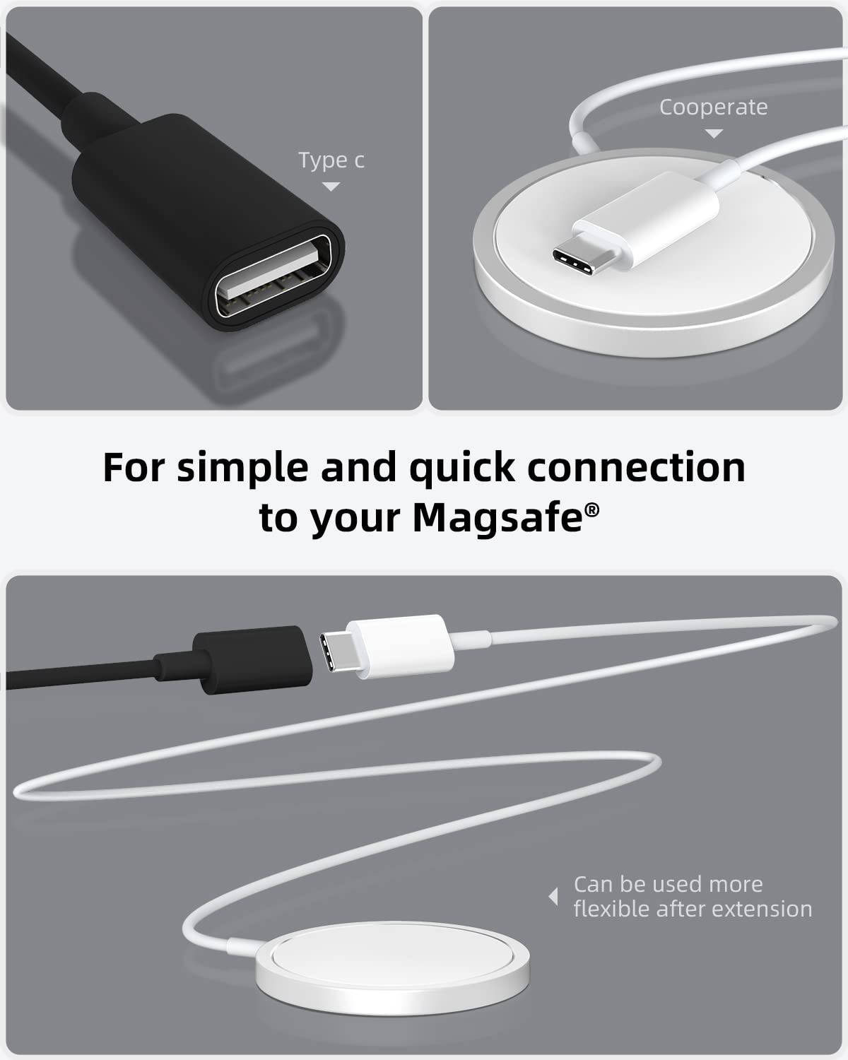 Conmdex Usb C Extension Cable For Mag  Safe Charger Ps5 Controller Charging, 9V 3A Usb Type C Female To Male Cord For Mag  Safe Charger Iphone 15/14/13 Homepod And More Black (6.6Ft/2M)