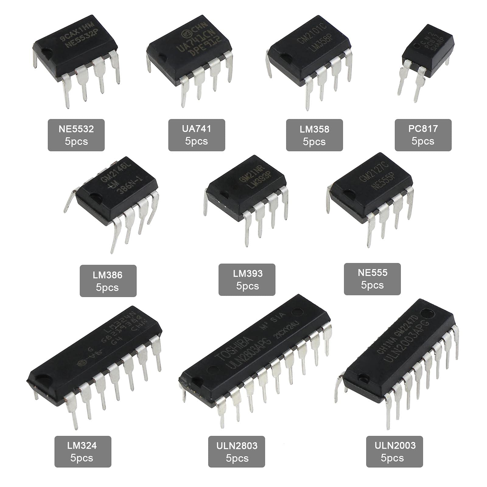 Micro Traders 50Pcs 10 Types Integrated Circuit Chip Assortment Kit Low ...
