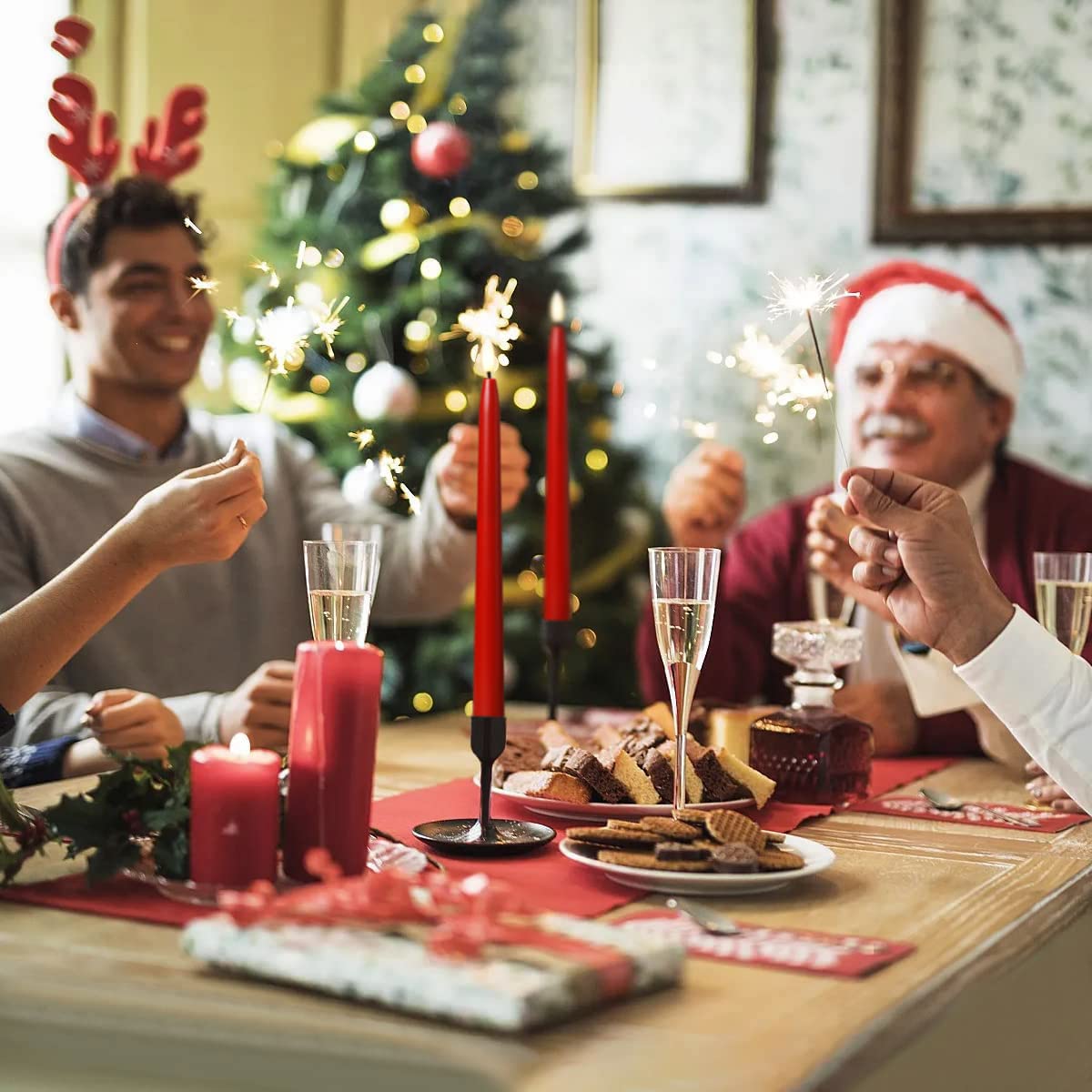 Stmarry Red Flameless Taper Candles With Remote Control   11 Inch Led Candlesticks Battery Operated, Realistic 3D Flame With Wic