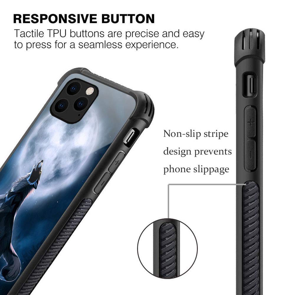 Zhegailian Case Compatible With Iphone 12 Pro Max,Moonlight Wolf Case For Iphone 12 Pro Max For Boys Men,Pattern Design Anti Scr