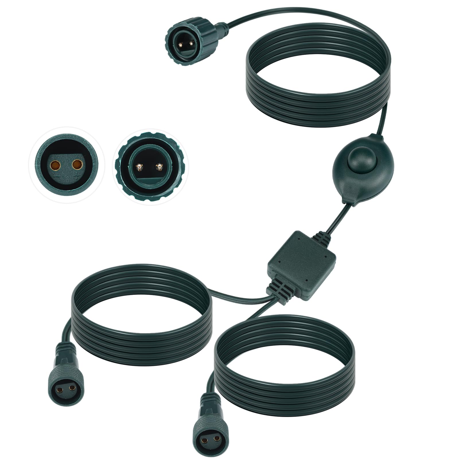 Kanayu 72 Inch 2-Way Splitter Connector for Christmas Lights, Waterproof Christmas Tree Extension Cable Power Cord with Foot Swi