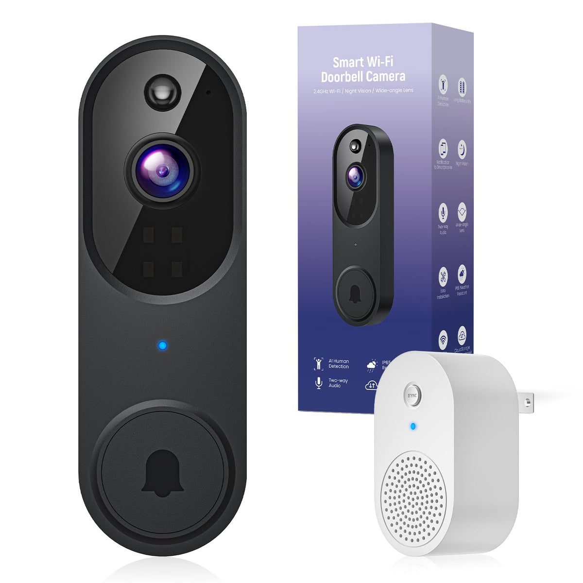 Bitepass 1080P Video Doorbell Camera Wireless With Chime, Ai Human Detection, 2-Way Audio, Fhd Live View, Wire-Free, Night Visio