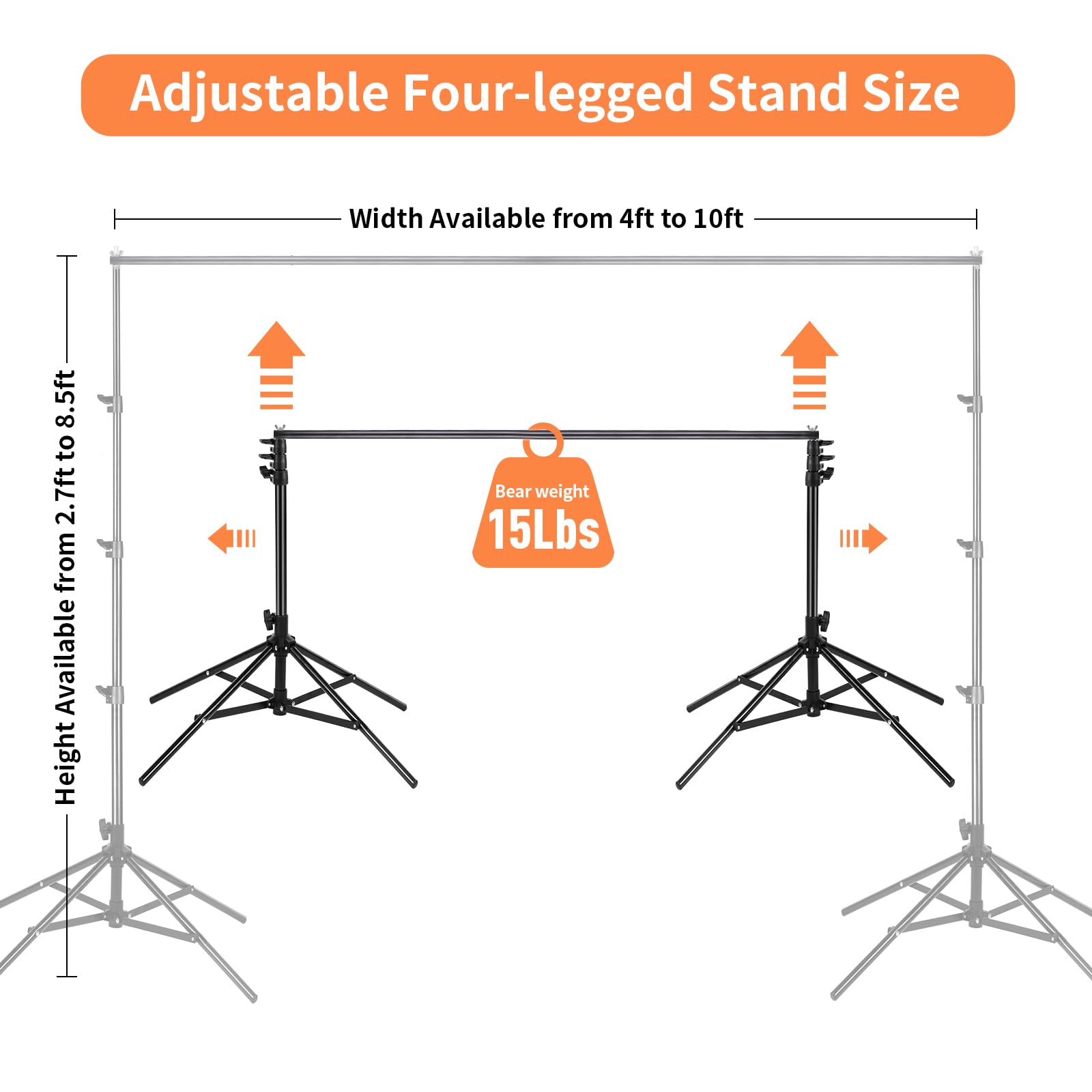 Backdrop Stand 8.5 * 10Ft, Four Legged Photo Backdrop Stand, More Stable Adjustable Backdrop Stand For Parties, Wedding Balloon