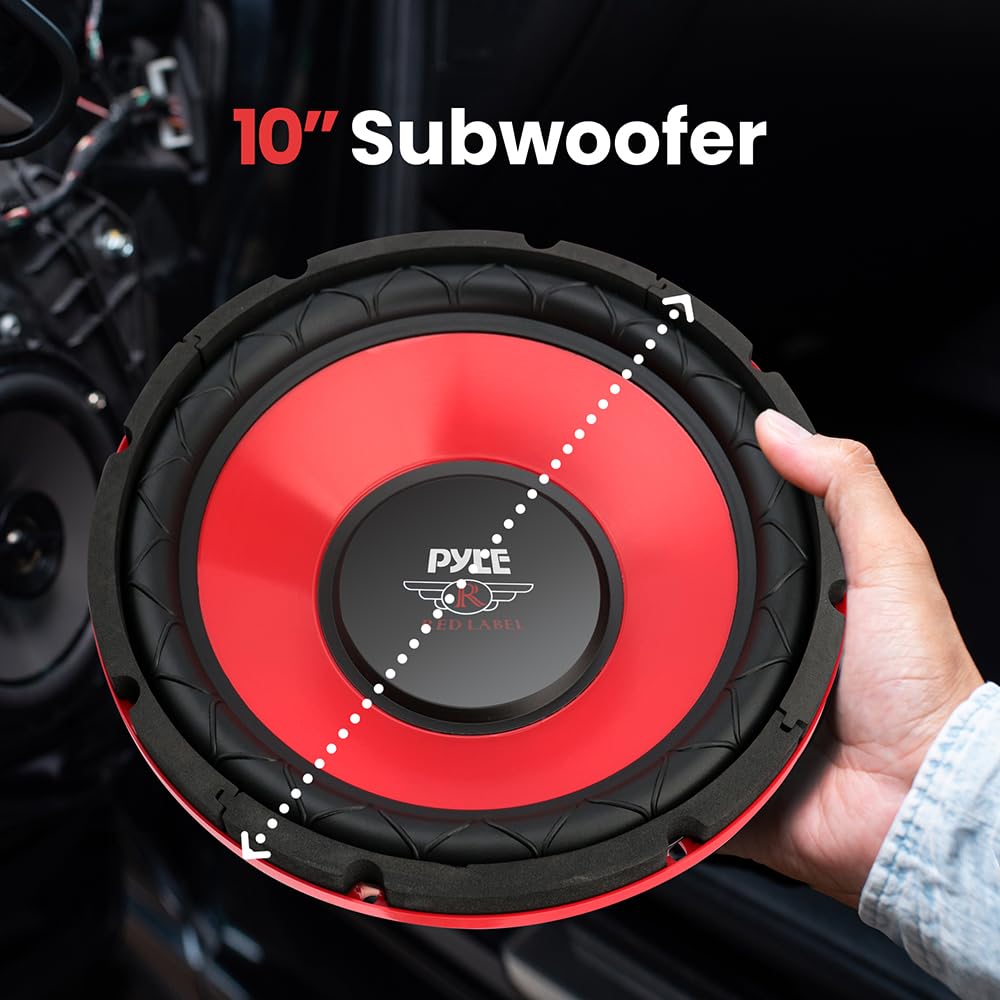 Pyle 10 Inch Car Subwoofer Speaker - Red Electro-Plated Cone, 600W Power, 4 Ohm Impedance, Model PLW10RD
