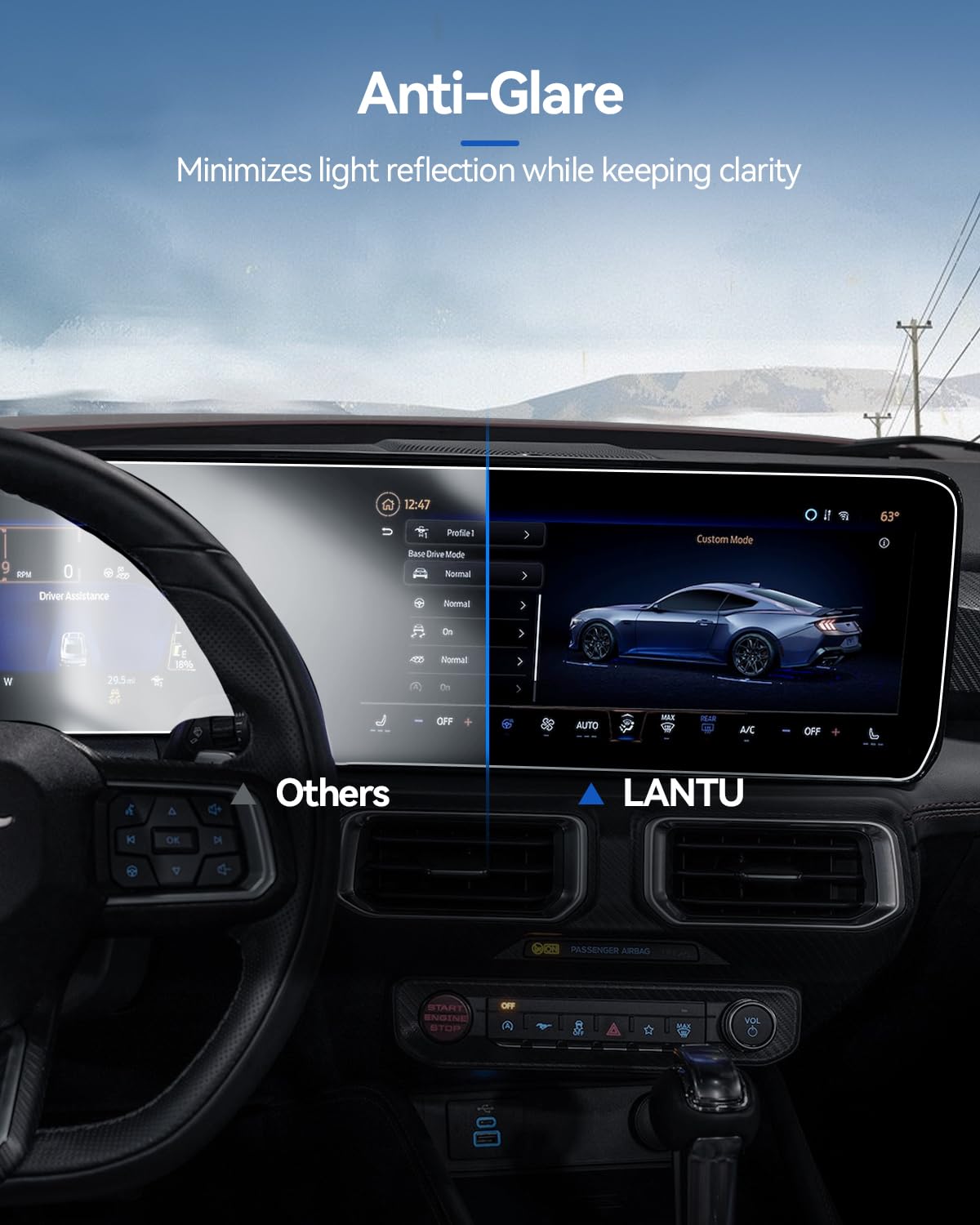 Lantu 2Pcs Car Screen Protector For 2024 2025 Ford Mustang Ecoboost/Ecoboost Premium/Gt/Gt Premium/Dark Horse/Dark Horse Premium