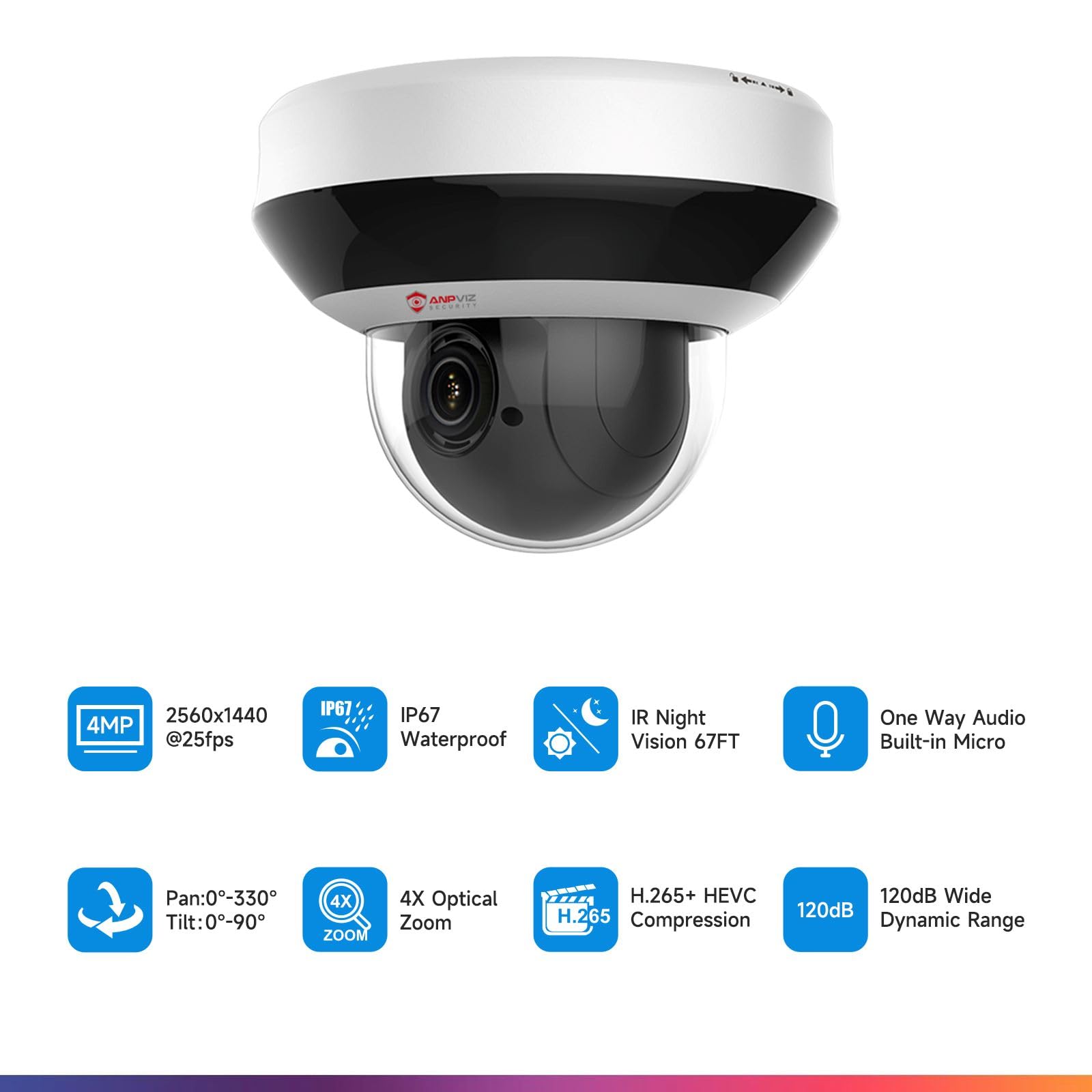 Anpviz 4Mp Poe Ptz Ip Camera With 4X Optical Zoom, 2560X1440@25Fps, H.265+ Dome Security Camera, Built In Audio, Alarm, 330 Pan,
