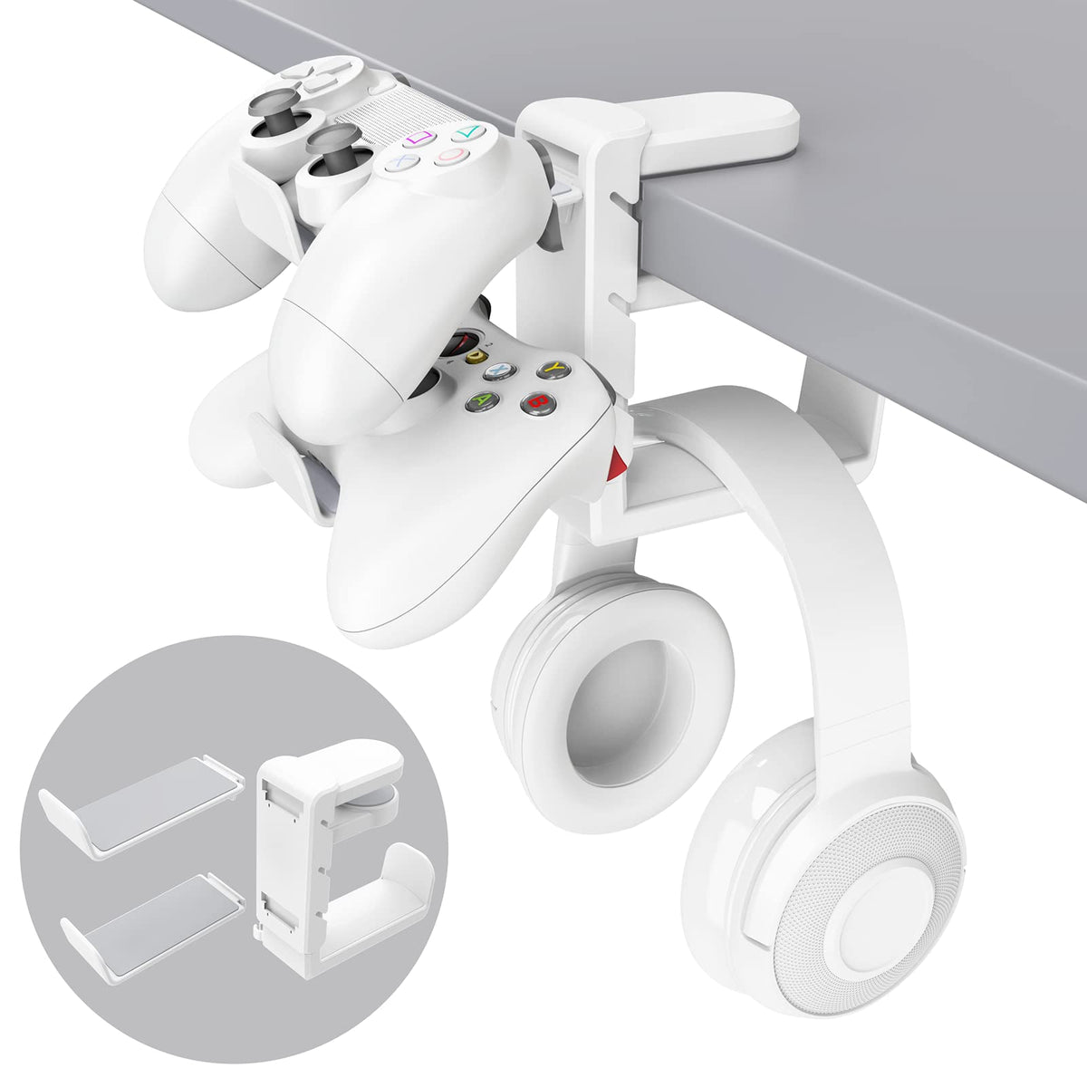 3 In 1 Pc Gaming Headphone & Controller Holder   Eurpmask Headphones Hanger W/Adjustable & Rotating Arm Clamp,Headphone Stand Un