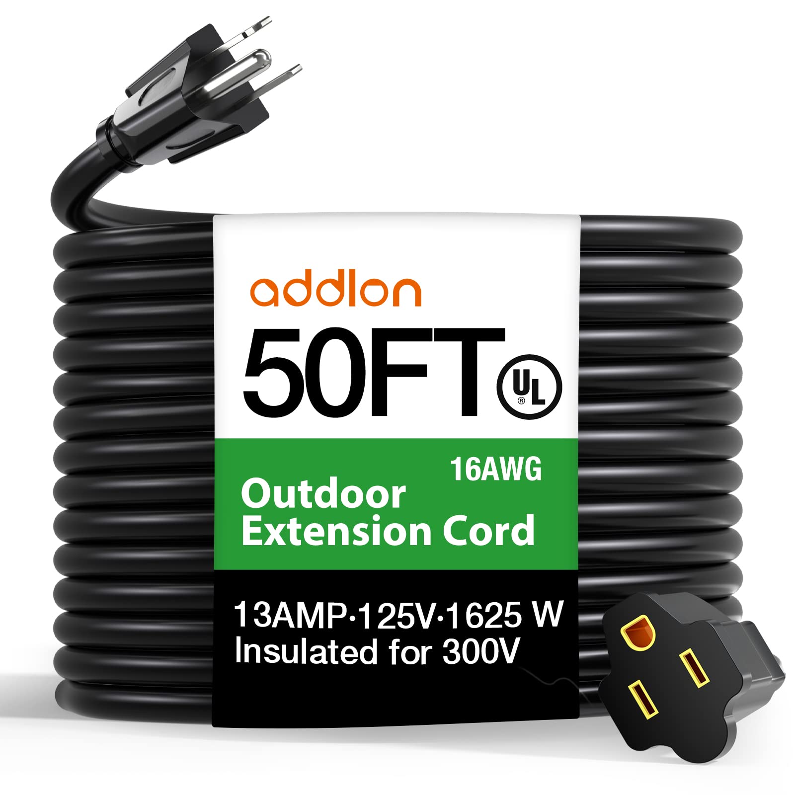 Addlon Flexible Extension Cord, Water&Weatherproof Outdoor Extension Cord 50Ft With Covers, Heavy Duty Extension Cord For Indoor