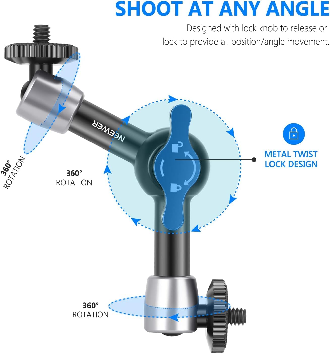 Neewer 5.9''/15Cm Adjustable Friction Magic Arm With 1/4'' Screw On Both Ends, Compatible With Smallrig Cage, Flash/Led Light/Mi