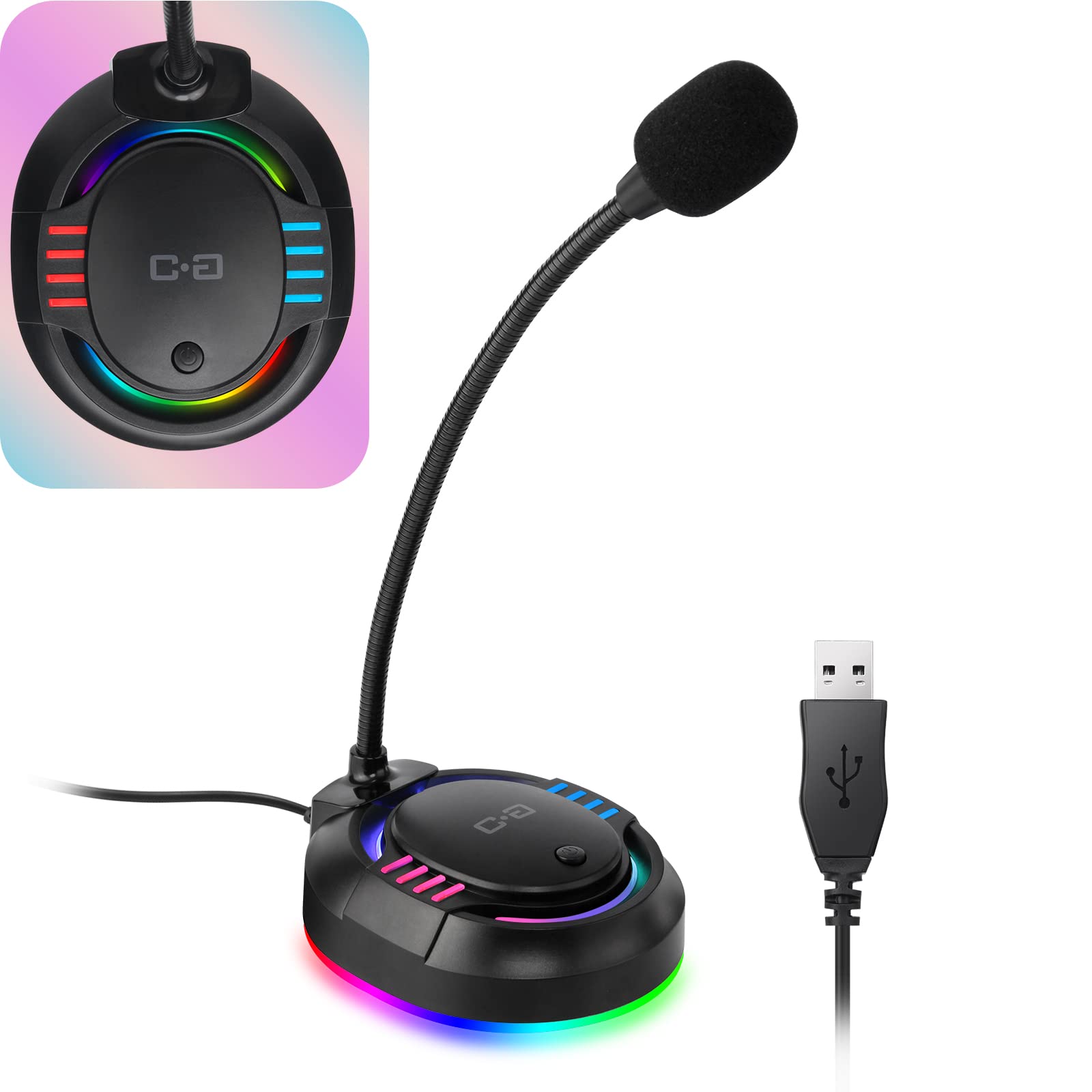 C G Changeek Usb Microphone With Rgb Glowing Light & Mute For Laptop Pc Desktop Computers, Gaming Microphone For Pc Ps4 / 5, Ide