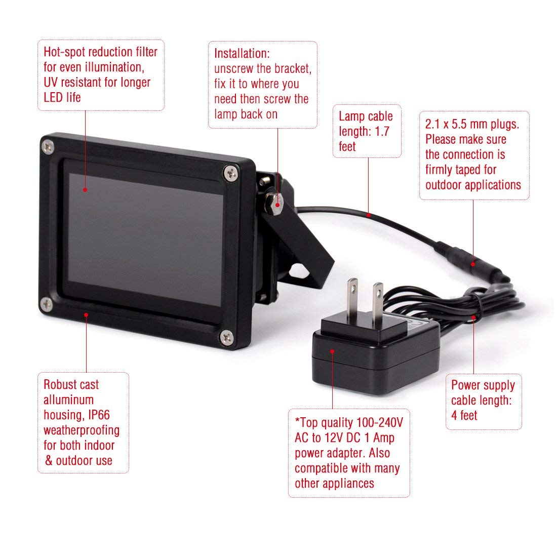 Tendelux 120Ft Ir Illuminator | Bi8 Compact And Powerful 90� Infrared Light For Cctv Security Camera (W/Power Adapter)