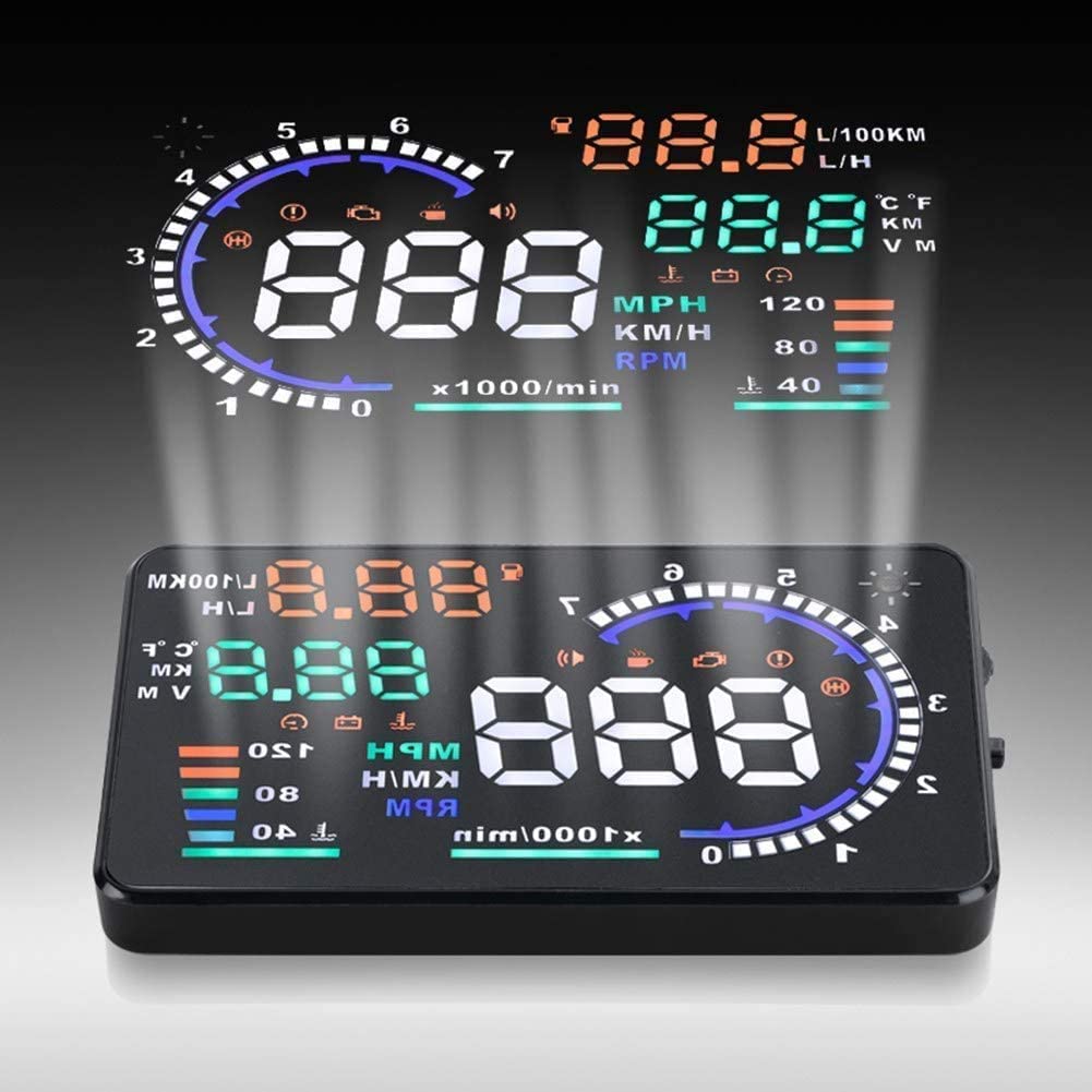 Kaolali A8 Hud Display 5.5 Dash Screen Projector Obd2 Auto Gauge Rpm Mph Speedometer Overspeed Warning Fuel Consumption Temperat