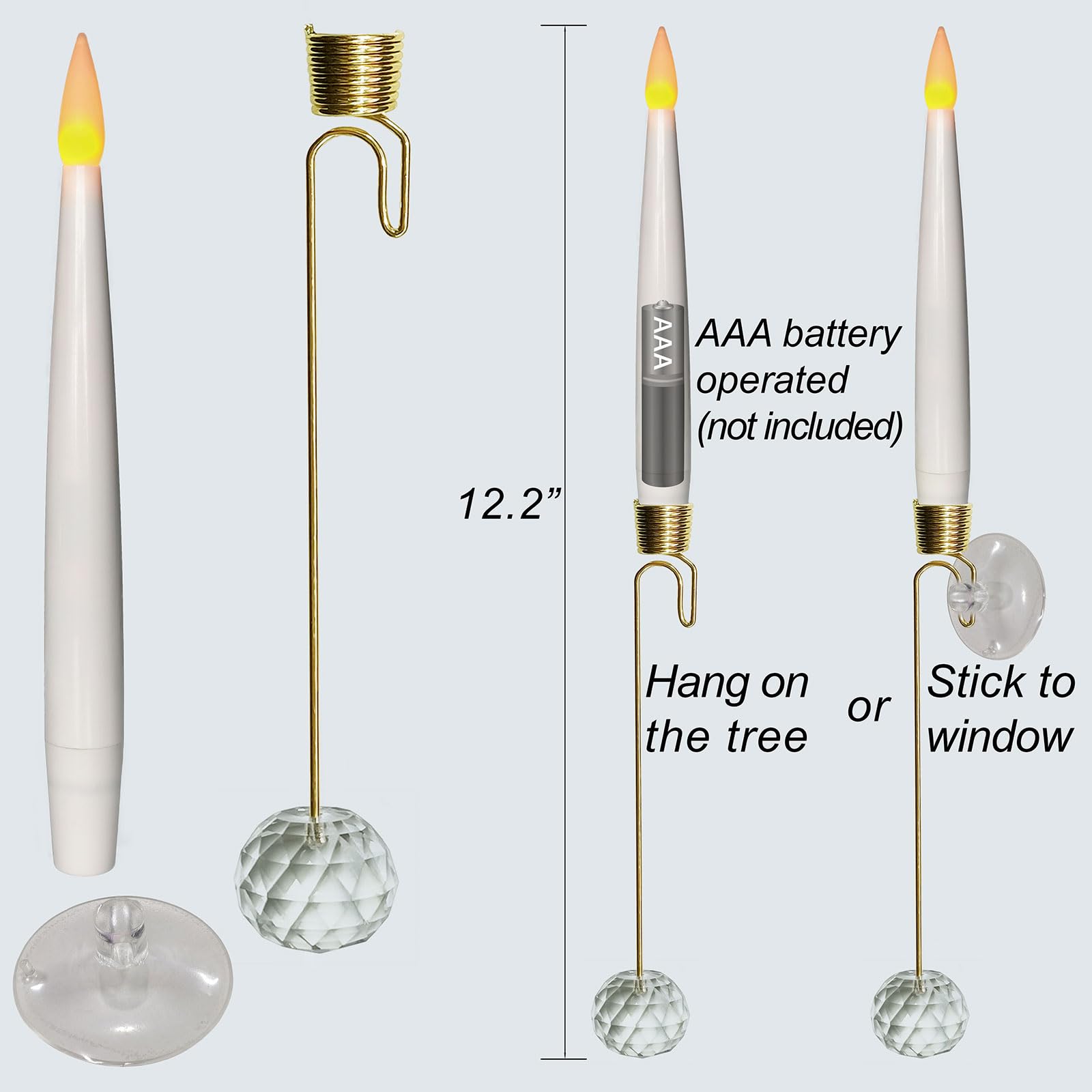 Leejec 10 Pcs Christmas Tree Candles With Crystal Drops, Wand Remote With Timer, Battery Operated Flameless Taper Window Candle,