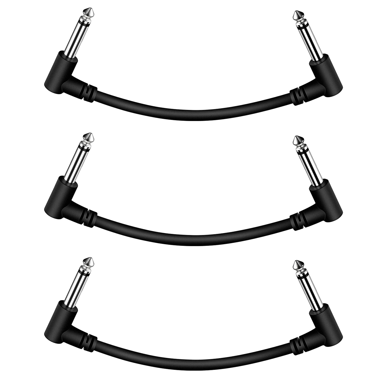 Sovvid 3 Pack 6 Inch Guitar Patch Cables, Black Guitar Pedal Cable Effect Cable Cord, 1/4'' Inch Ts Right Angle Guitar Patch Cab