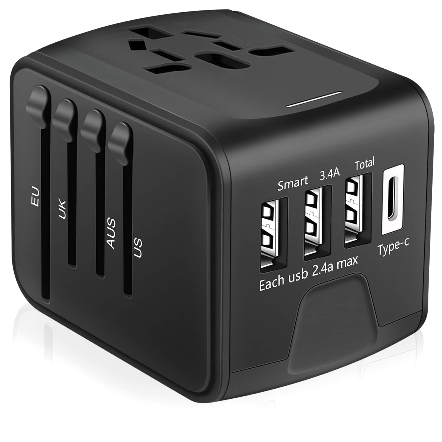 Apzek International Travel Adapter, All In One Power Adapter With High Speed 3 Usb & Type C Travel Charger, European Adapter, Un