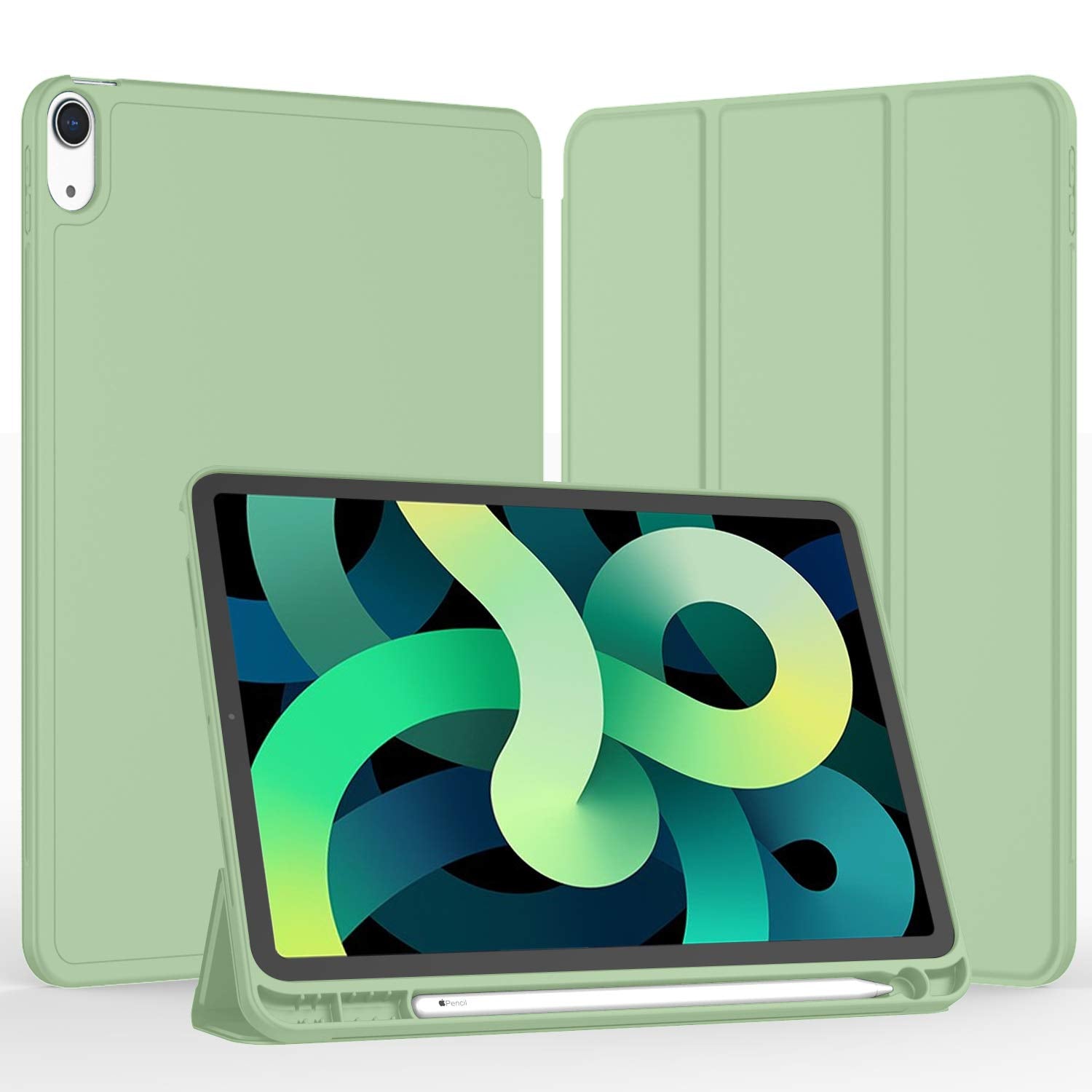 Imieet Ipad Air 11 Inch Case M3(2025) / M2 (2024), Ipad Air 5Th/4Th Generation Case 2022/2020 10.9 Inch With Pencil Holder,Trifold Stand Smart Case With Soft Tpu Back(Matcha Green)