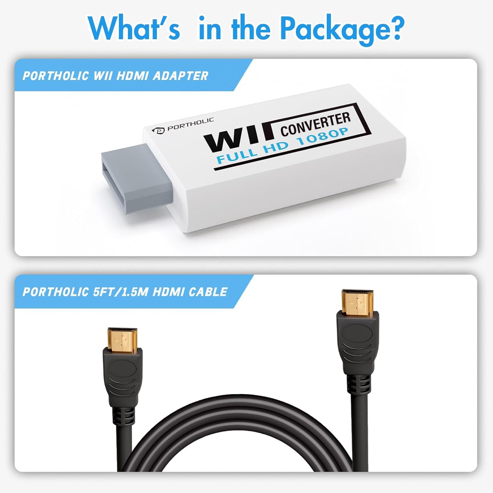Portholic Wii To Hdmi Converter 1080P With 5Ft High Speed Hdmi Cable Wii2 Hdmi Adapter Output Video&Audio With 3.5Mm Jack Audio,