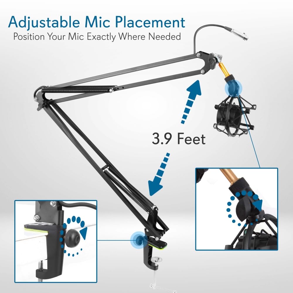 Pyle Suspension Microphone Boom Pro Desktop Scissor Mic Stand Spring Arm With Shock Mount (Pmksh04)