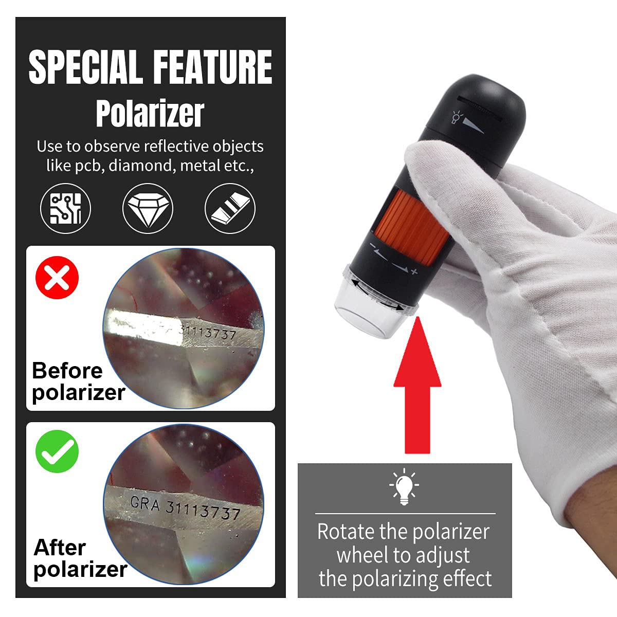 Polarizer Usb Microscope, Topnisus True 5Mp Electron Microscope, 250X Digital Camera Compatible With Macbook Windows Pc For Coin