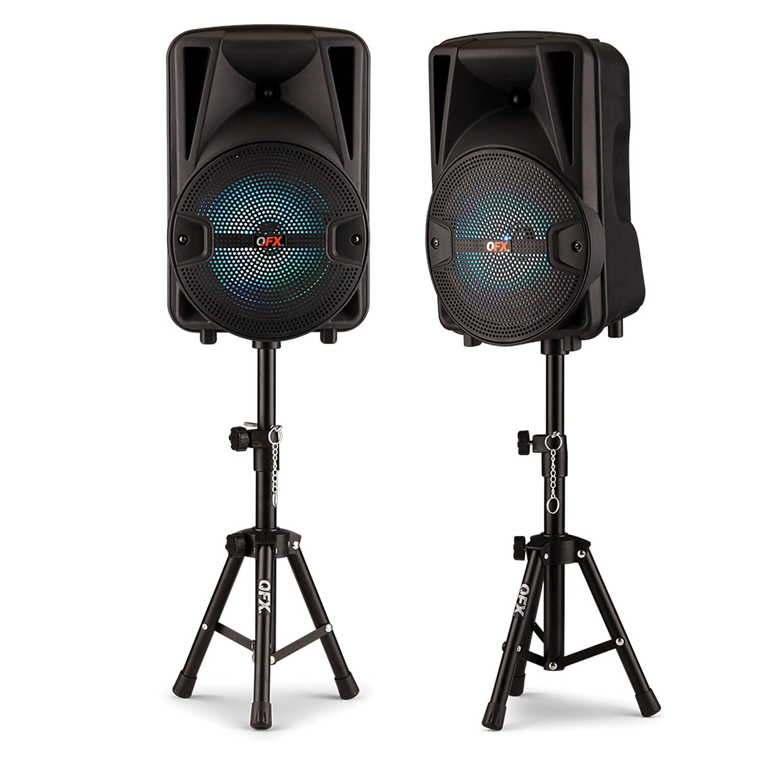 Qfx Pbx 800Tws 8 Inch Tws Bluetooth Stereo Pa System With 2 8' Speakers, 2 Microphones, 2 Stands, And A Remote Control