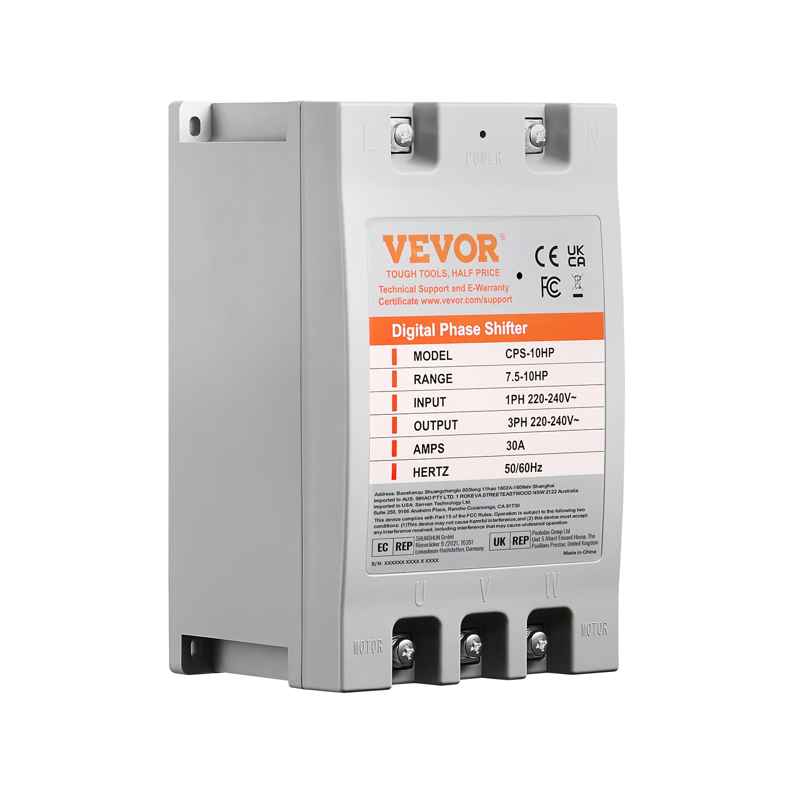 Vevor Single Phase To 3 Phase Converter   10Hp 30A 220V 240V Input/Output Digital Phase Shifter For Residential & Light Commerci