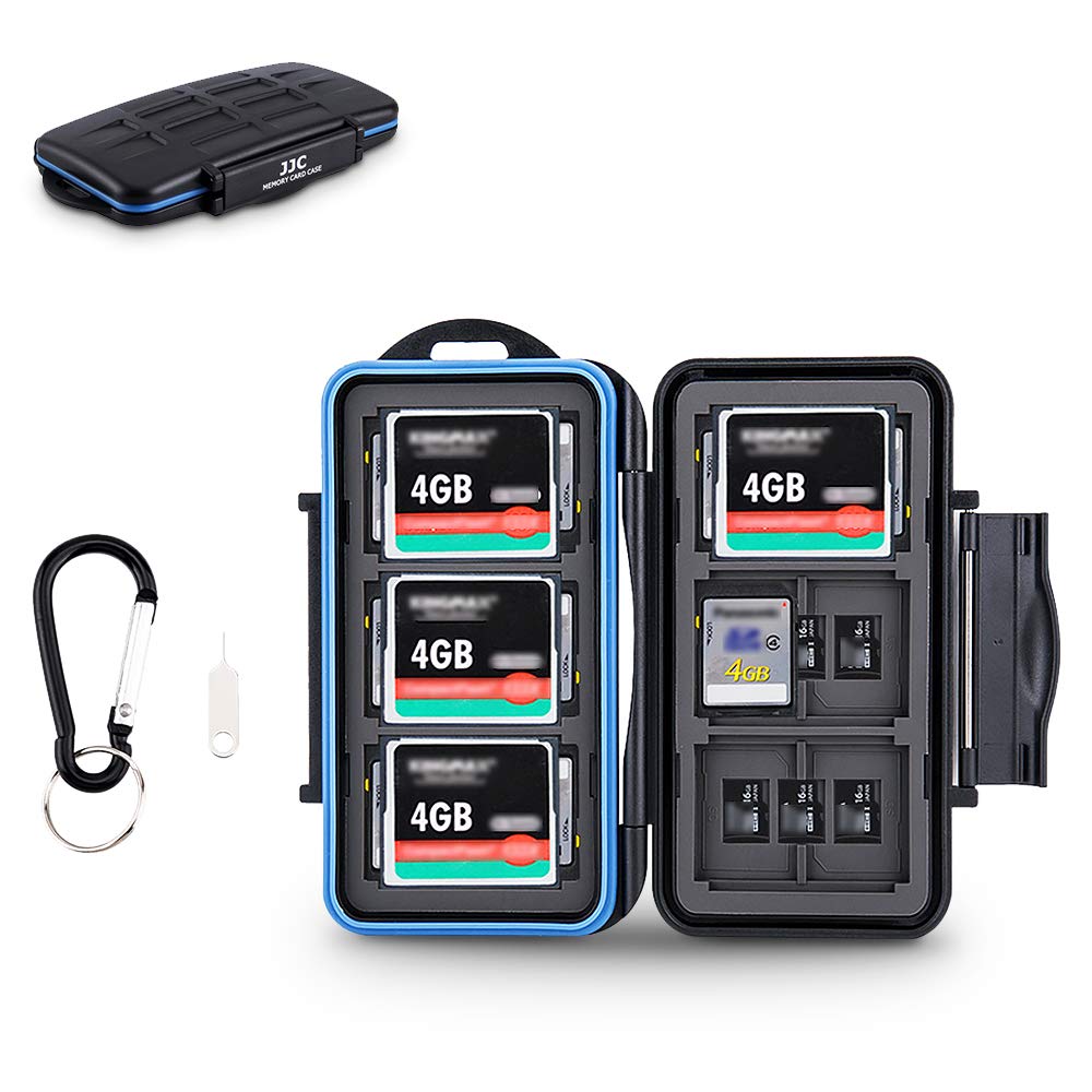 JJC SD Micro SD CF TF Memory Card Case Holder Storage 6 CF & 12 SD & 18 Micro SD Card,Water-Resistant and Shockproof