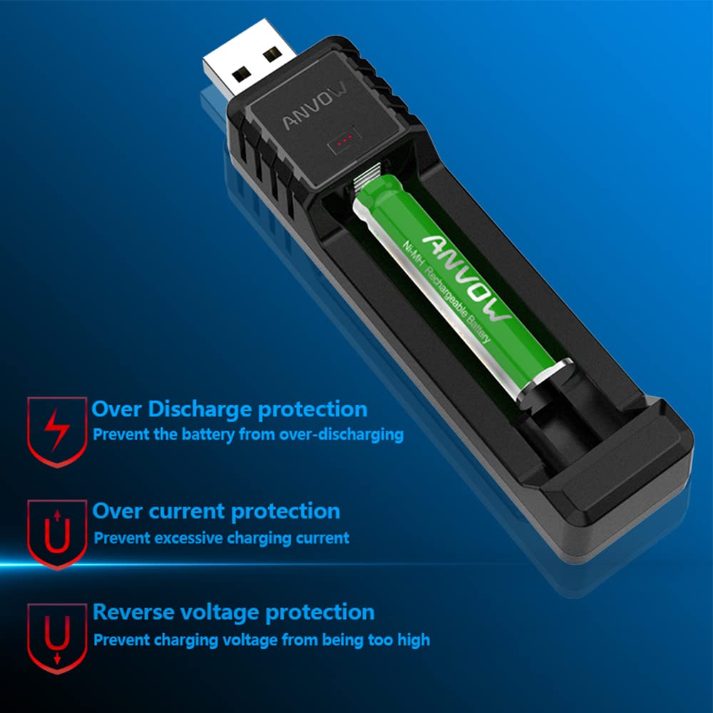 Anvow Smart Aaaa Battery Charger With 2 Counts Rechargeable Aaaa Batteries   Ni Mh 1.2V 400Mah 1200 Cycles Surface Pen Active St