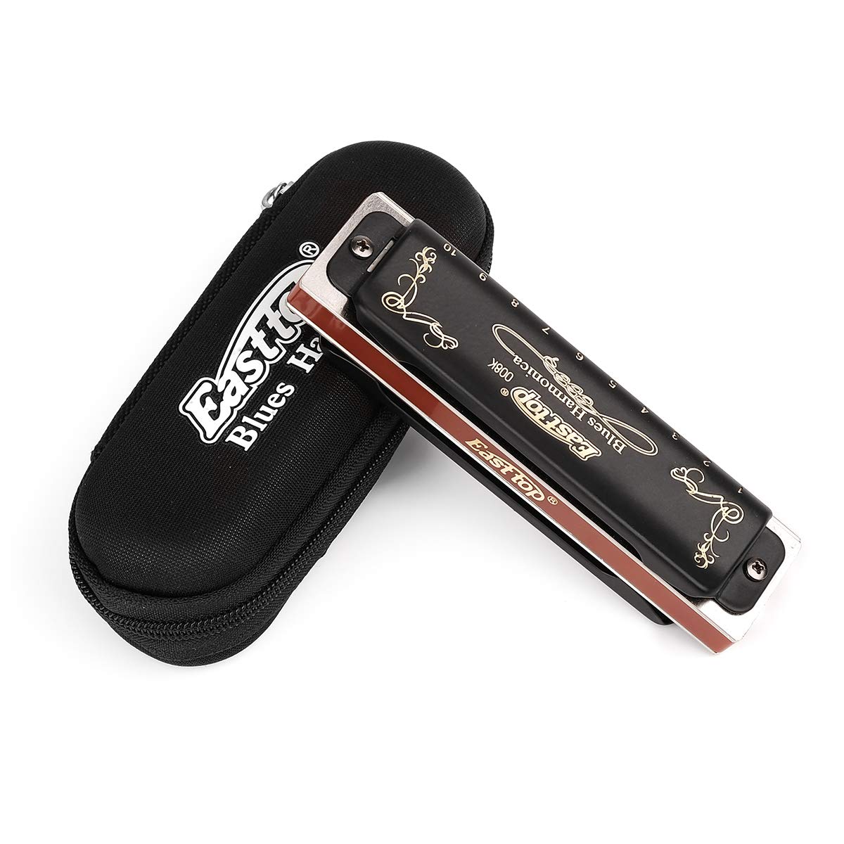 Easttop Professional Harmonica Blues Key Of Bb 10 Hole 20 Tone Heavy Duty With Case & Cleaning Cloth For Professional Player,Beg