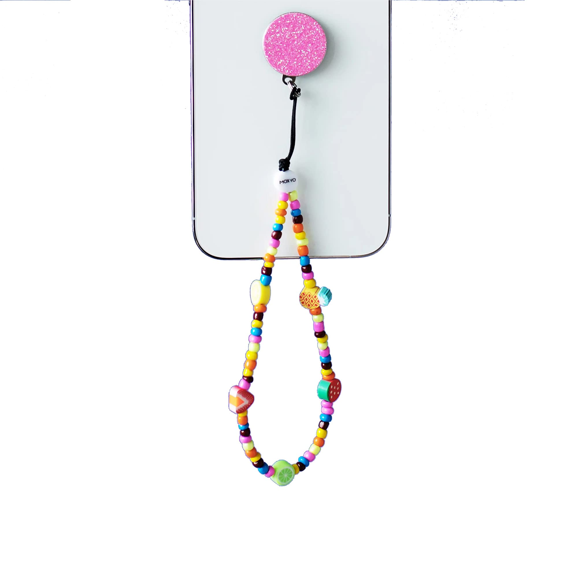 Moxyo Zigi Band Beaded Charm Bracelet Universal Wrist Strap Glitter Fruit Beaded Phone Lanyard, Adhesive Device Patch Compatible