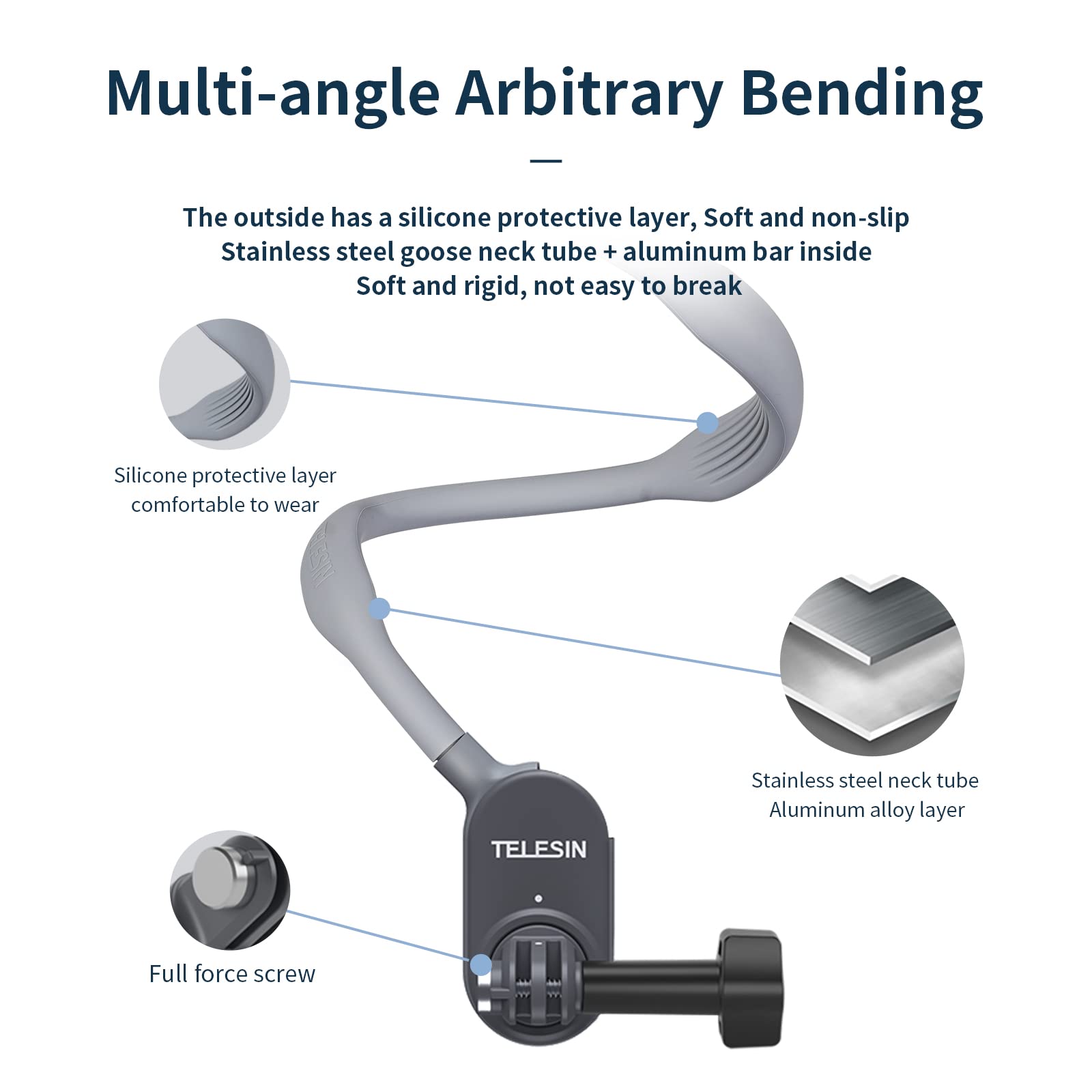 Telesin Plus Magnetic Neck Mount Necklace Holder, Chest Head Shoulder Lanyard Strap Body Clip For Gopro 13 12 11 10 9 8 Insta360 X3 X4 Go3 Dji Action 3 4 5 Pro Osmo Pocket 3 Bike Motorcycle Accessory