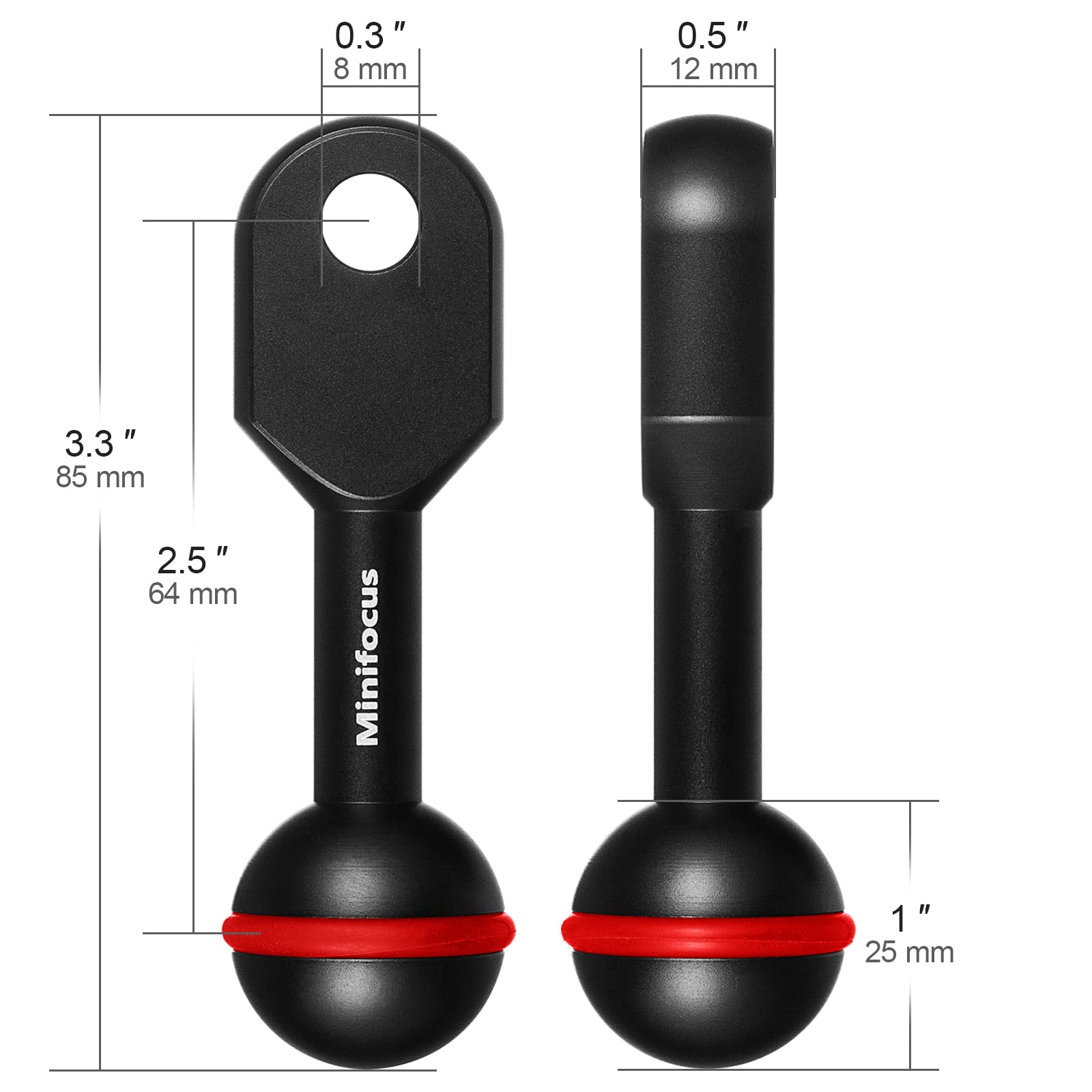 Minifocus 1'' Ball To Ys Head Clip Arm, 2Pcs 3.35''/8.5Cm Aluminum Alloy Ys Head Adapter Lightweight Arm Underwater Photography