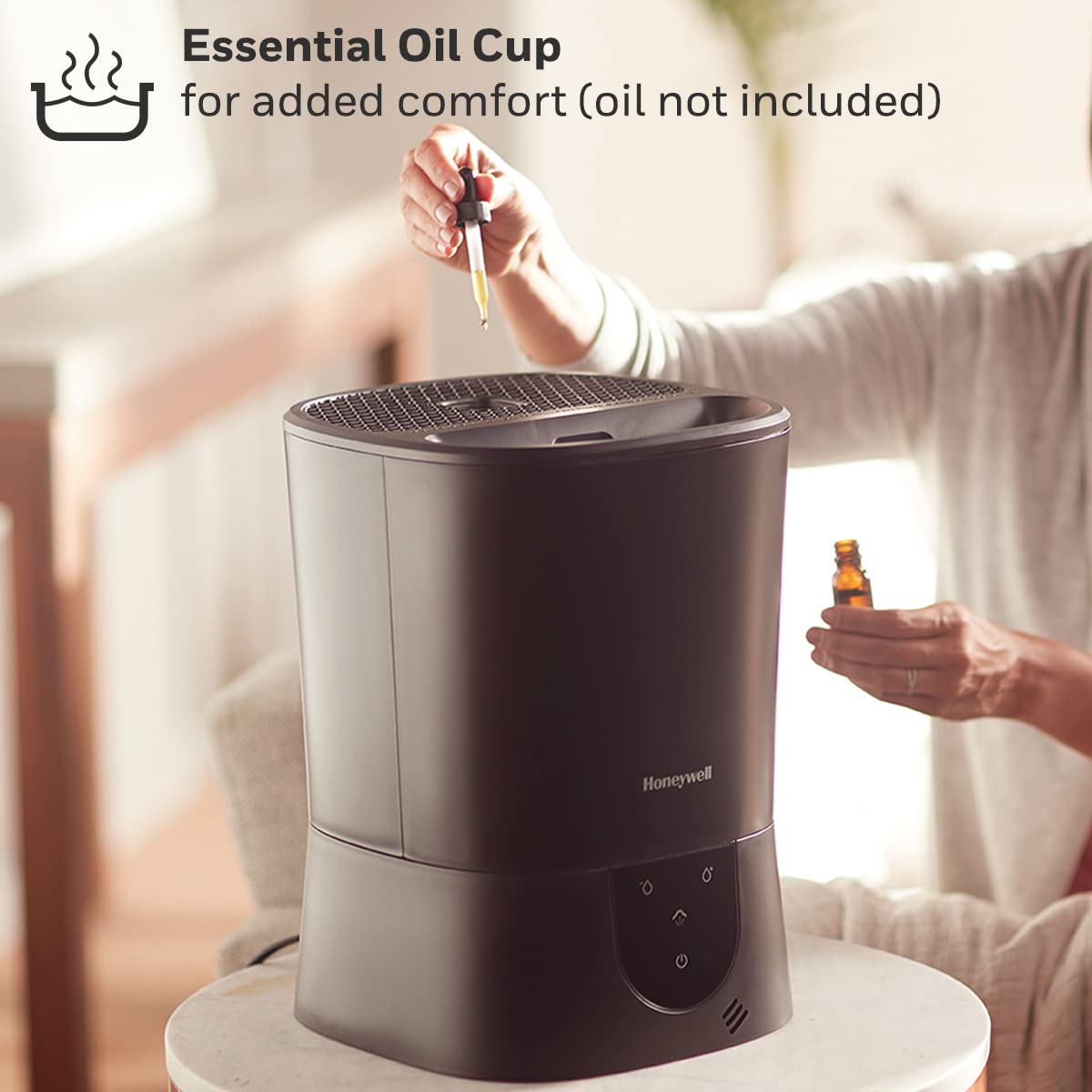Honeywell Easy-to-Care Warm Mist Humidifier - 1.5 Gallon, Medium Room, Black, Top Fill, Filter Free for Home or Office