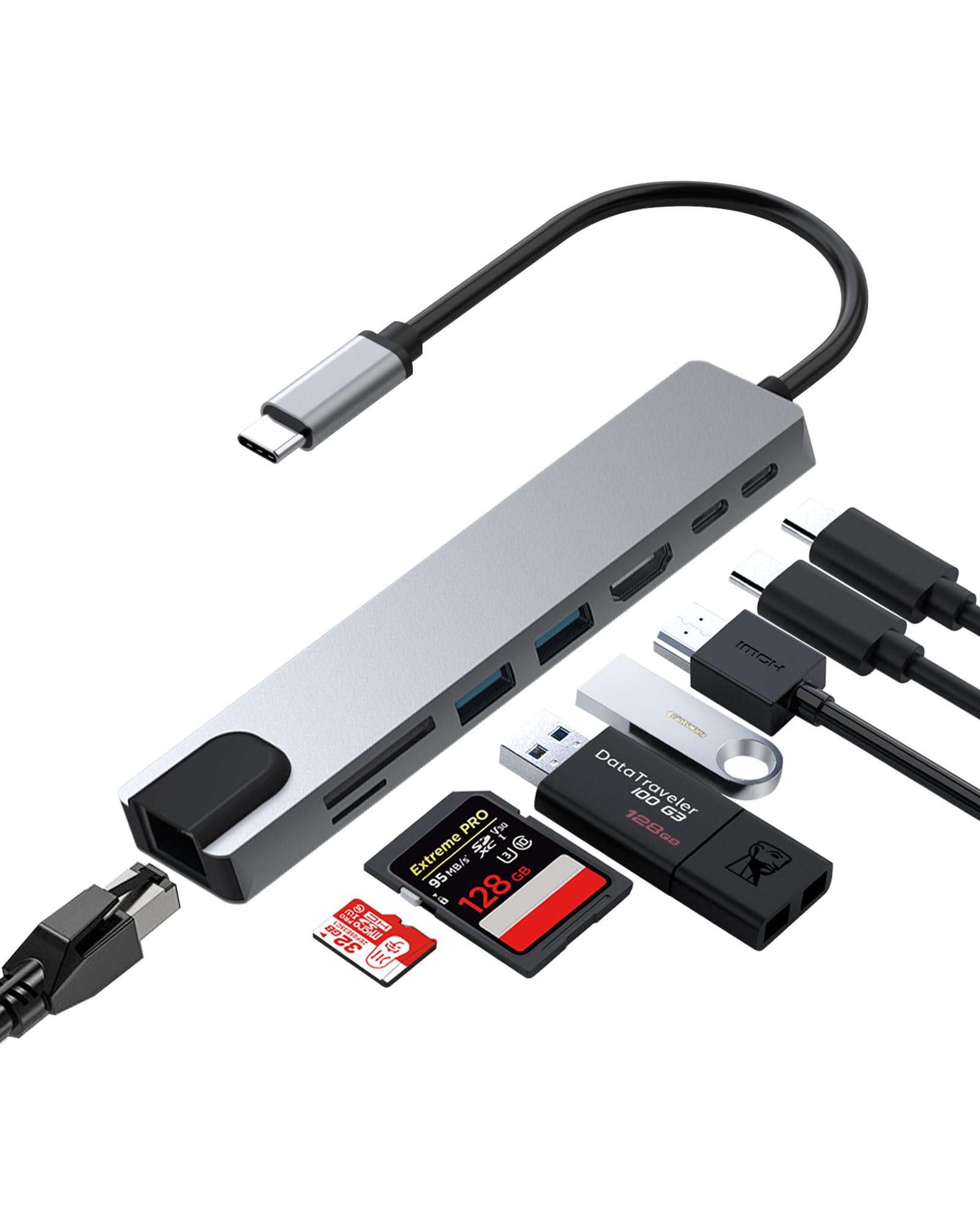 Zyerch Usb C Hub, 8 In 1 Usb C Docking Station With 4K Hdmi,100W Pd, 3 5Gbps Data Ports(2 Usb C & 3 Usb 3.0),Tf/Sd Card Reader, 