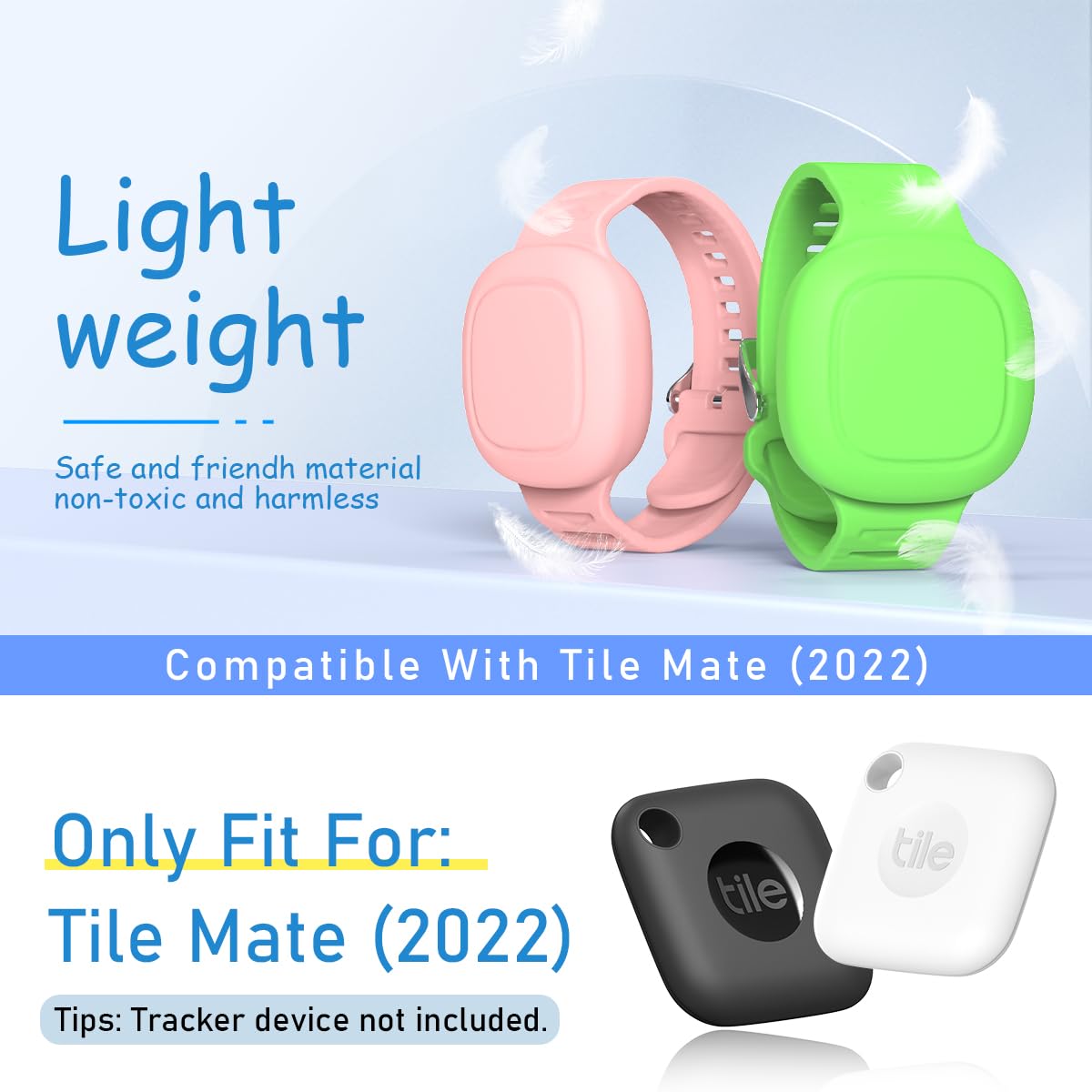 [2 Pack] Kid Bracelet For Tile Mate Waterproof Hidden, Kids Wristband Tile Mate Holder Case Cover Compatible With Tile Mate (2022), Soft Silicone Tile Mate Case For Kids/Teens/Elderly (Pink+Green)