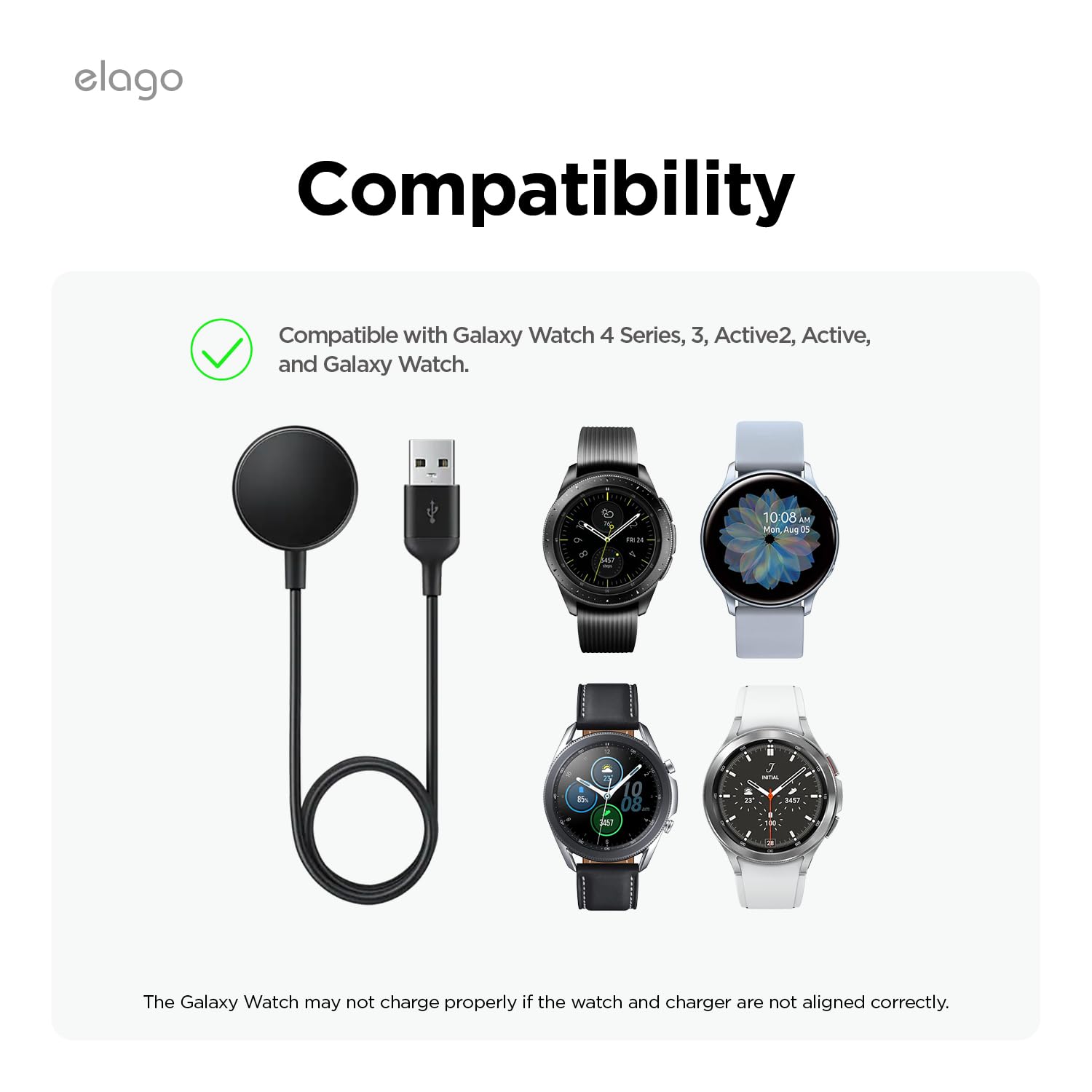 Elago Clock Watch Charger Stand Compatible With Samsung Galaxy Watch 4/4 Classic / 3 / Active (40~46Mm) - [Black] [Charging Cabl
