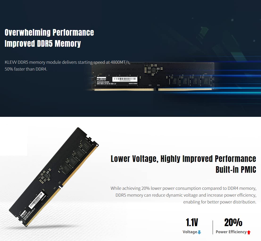 Klevv Ddr5 32Gb (1X32Gb) 5600Mhz Cl46 A Die 1.1V Udimm Desktop Ram Memory Sk Hynix Chip (Kd5Bgua80 56G460A)