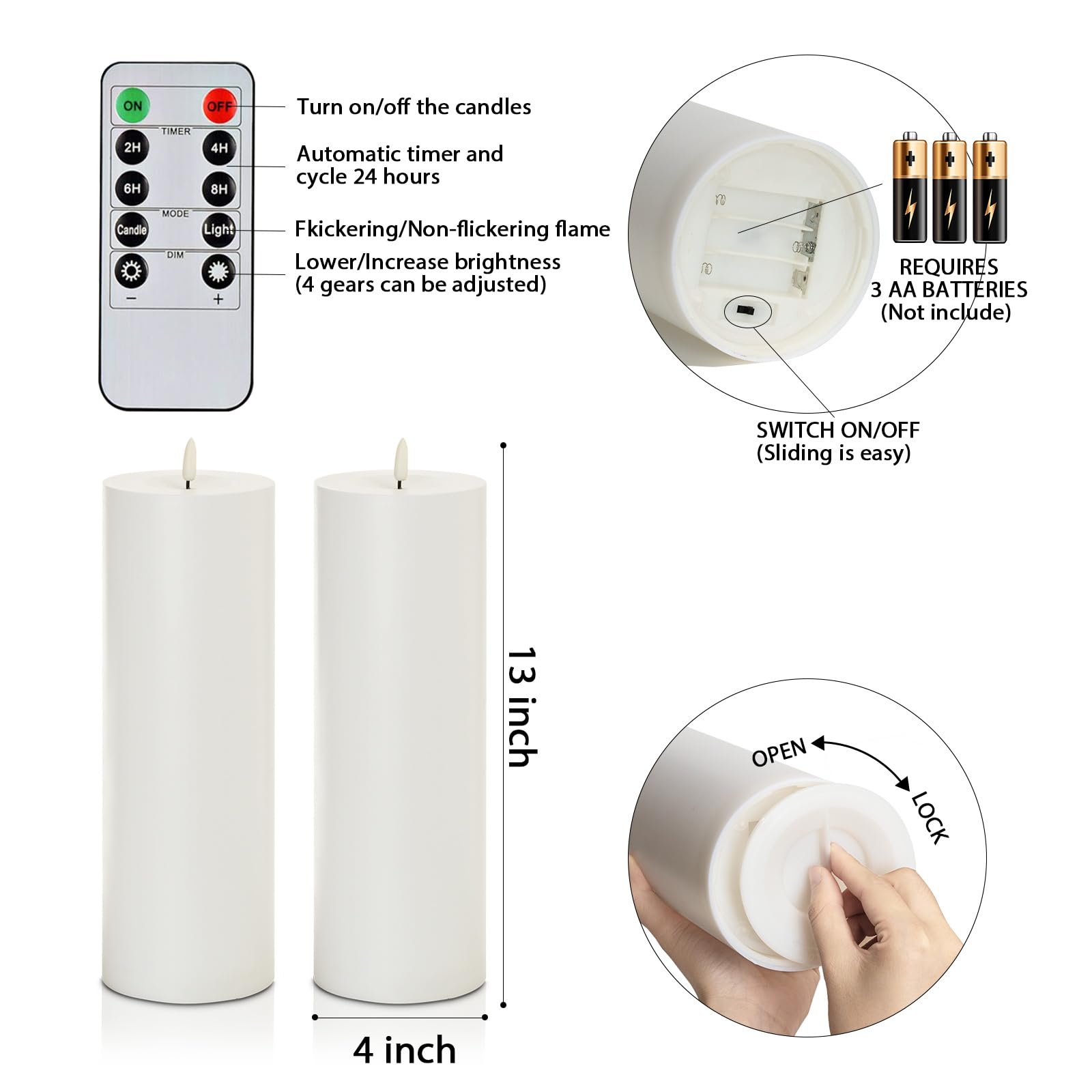 5Plots 4'' X 12'' Waterproof Outdoor Flameless Candles Battery Operated Led Large Pillar Candles With Remote And Timer For Indoo