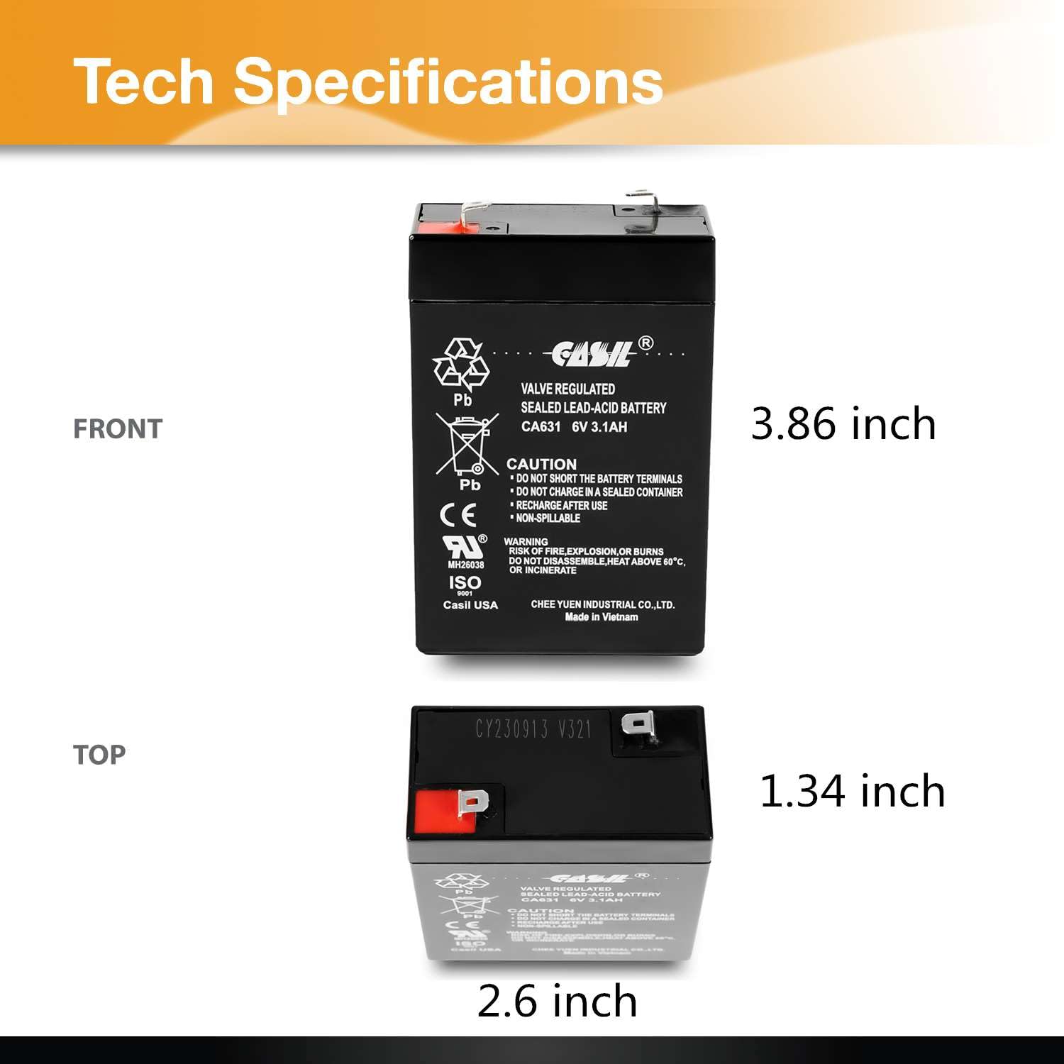 Casil Honeywell Genuine Ca631 6V 3.1Ah Sla Battery For 7845Gsm K14139