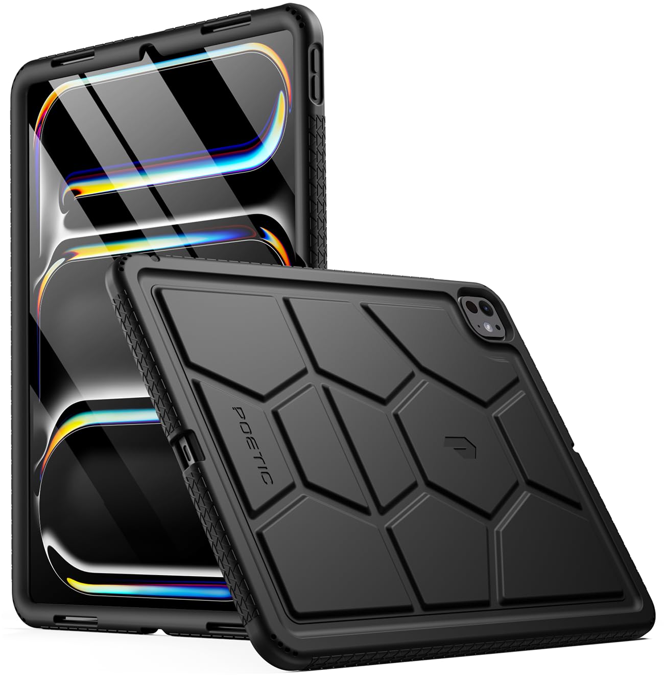 Poetic Turtleskin Case For Ipad Pro 13 Inch 2024 M4 7Th Gen, Heavy Duty Shockproof Rugged Kids Friendly Drop Protection Silicone Cover Case, Black