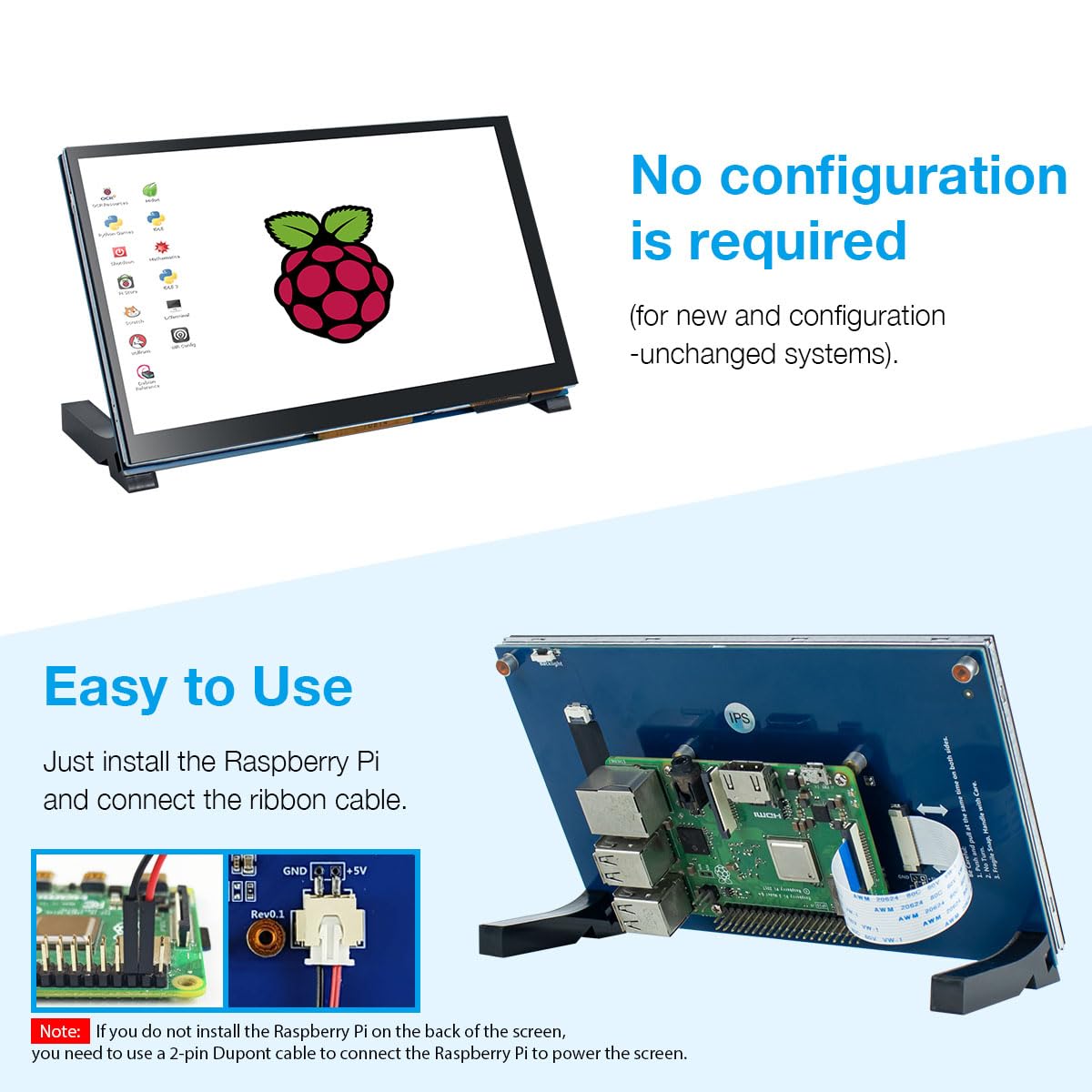 Hosyond 7 Inch Touchscreen Ips Dsi Display Compatible With Raspberry Pi 5/4/3, 800X480 Pixel Capacitive Screen Mipi Driver-Free