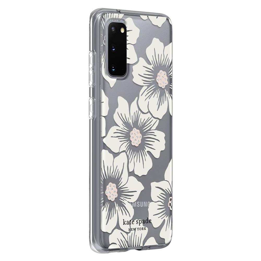 Kate Spade New York Protective Hardshell Case (1 Pc Comold) For Samsung Small   Hollyhock Floral Clear/Cream With Stones