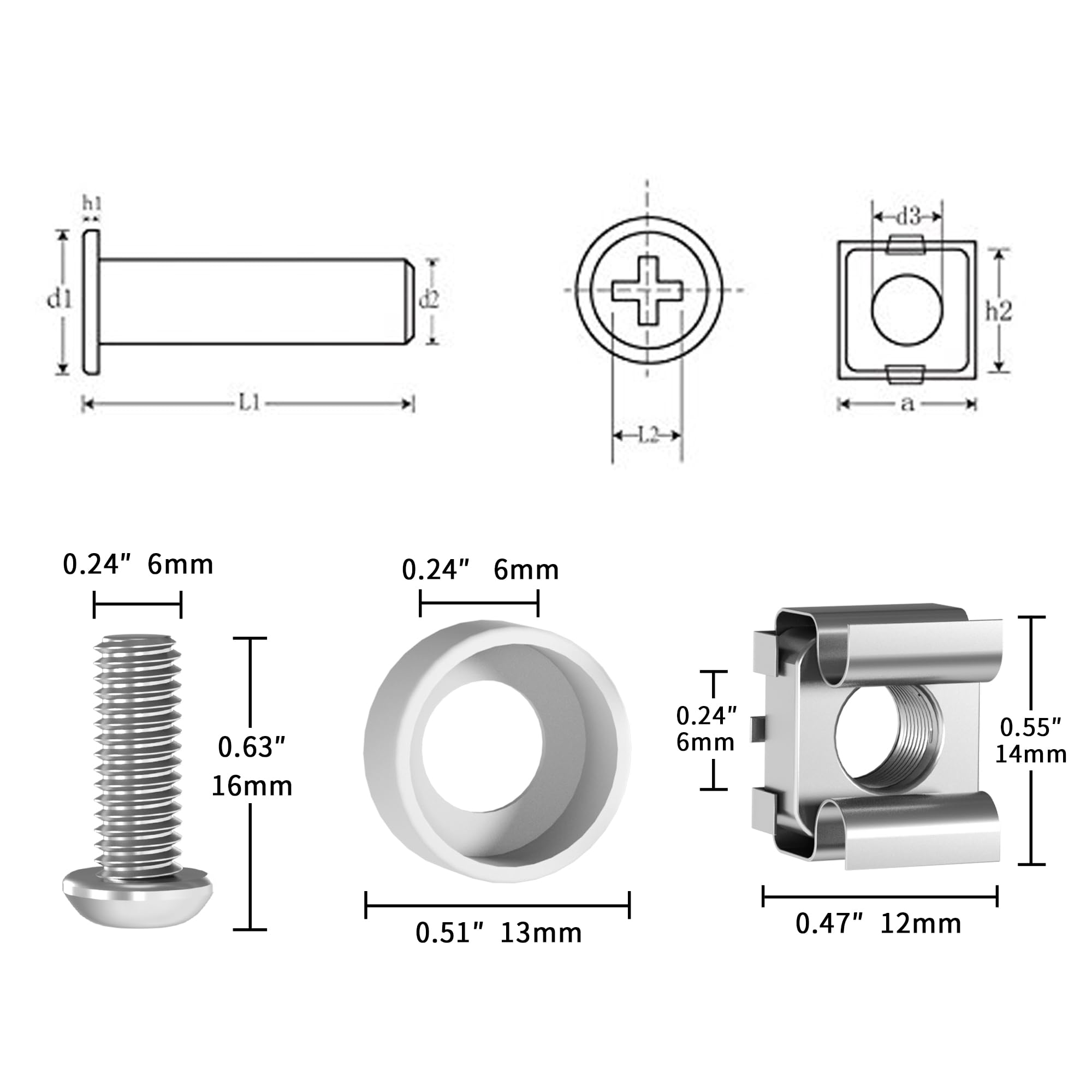 M6 X 16Mm Rack Mount Cage Nuts, Screws And Washers For Rack Mount Server Cabinet, Rack Mount Server Shelves, Routers, 50 Pack Ra